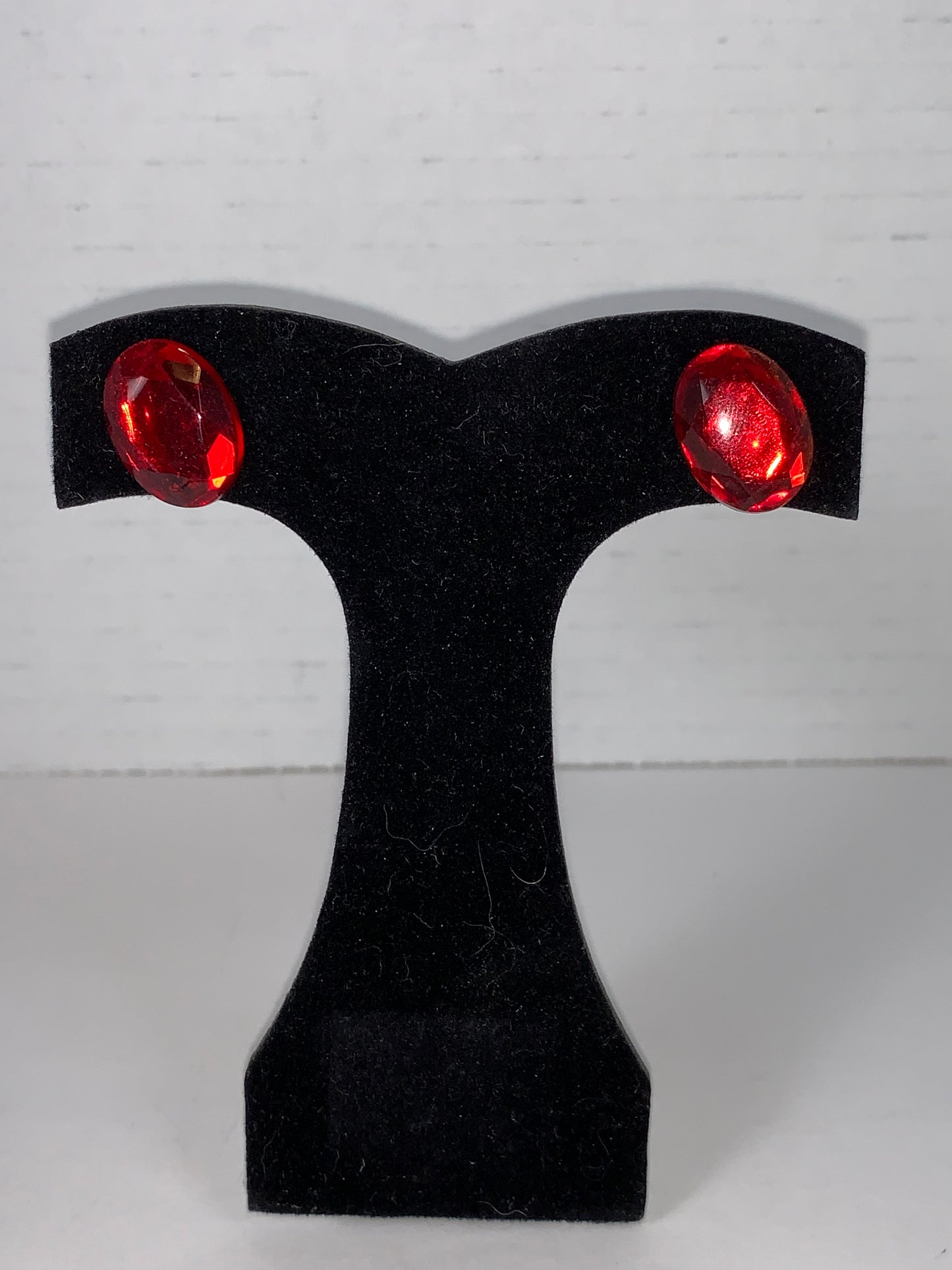 Oval Red Costume Post Earrings
