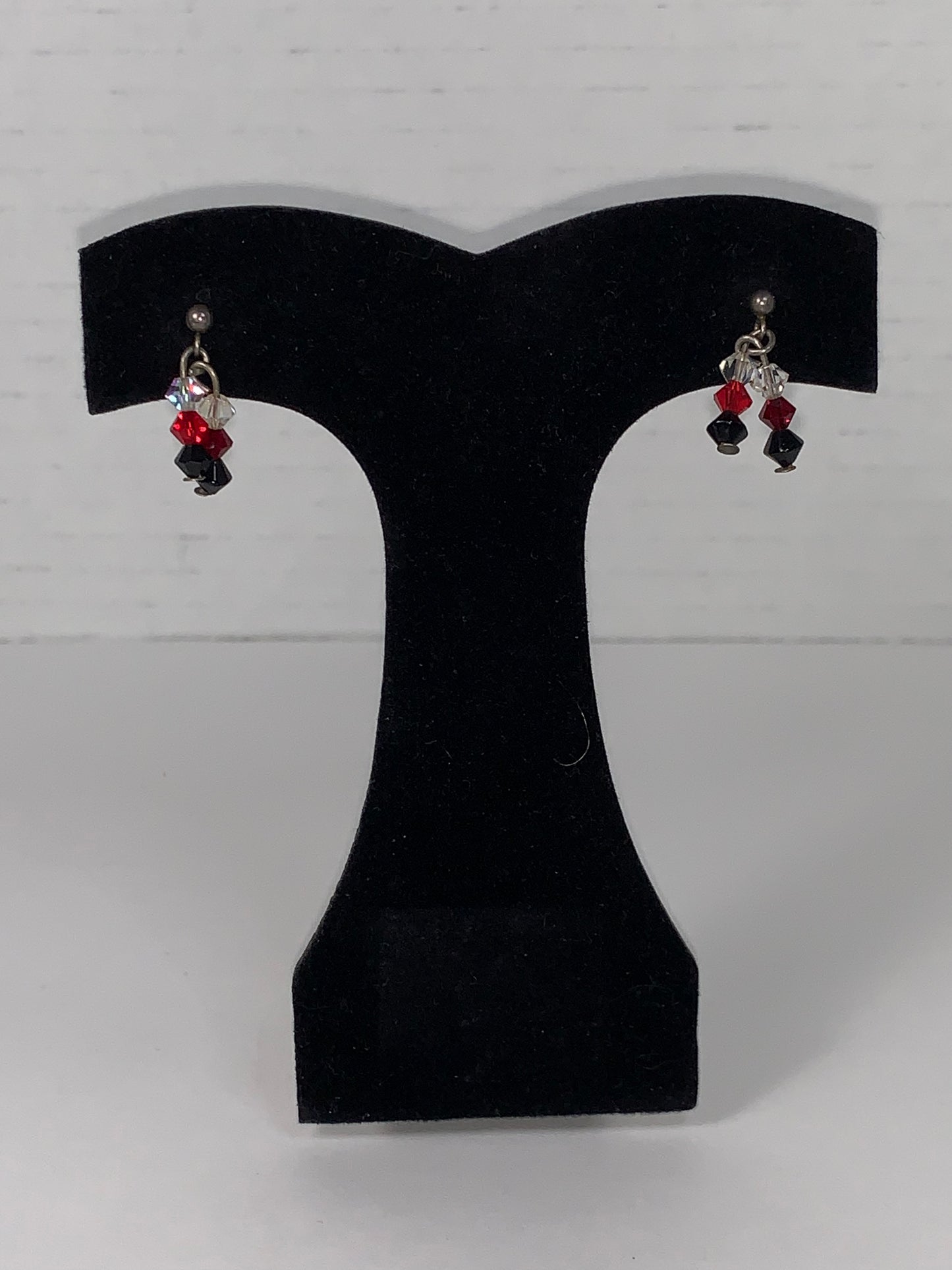 Red, White, and Black Swarovski Crystal Post Earrings