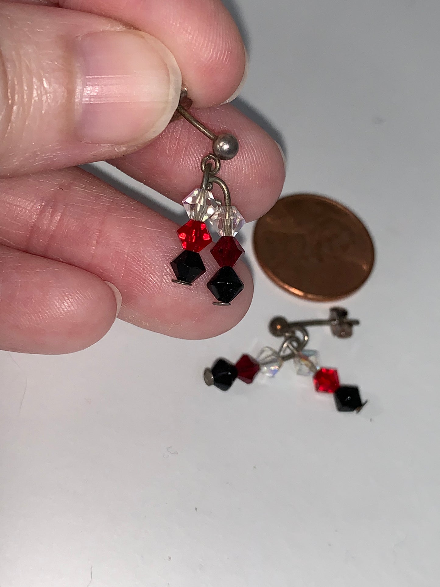 Red, White, and Black Swarovski Crystal Post Earrings