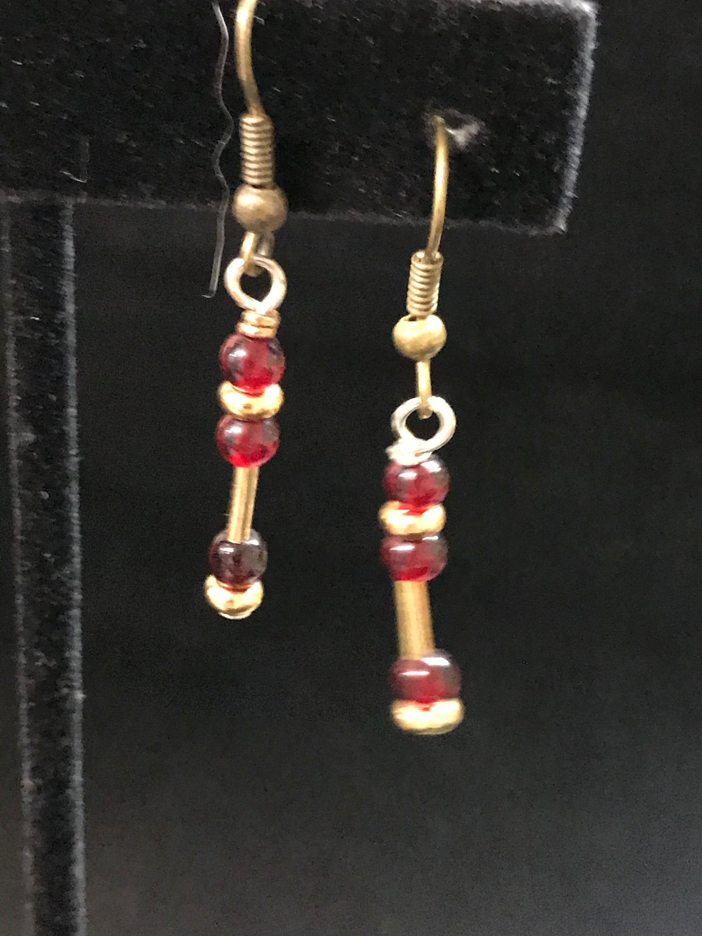 Maroon and Gold Dangle Earrings