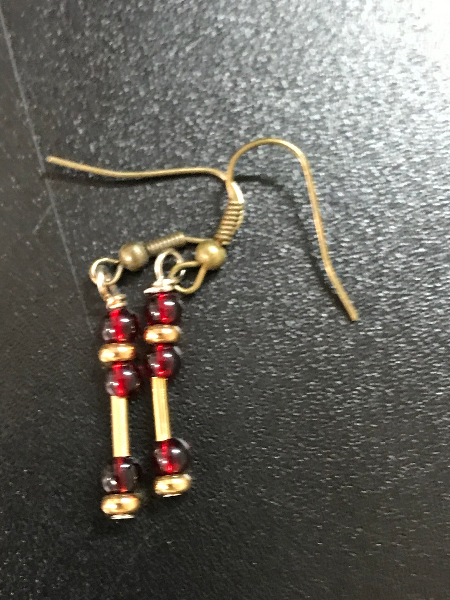 Maroon and Gold Dangle Earrings