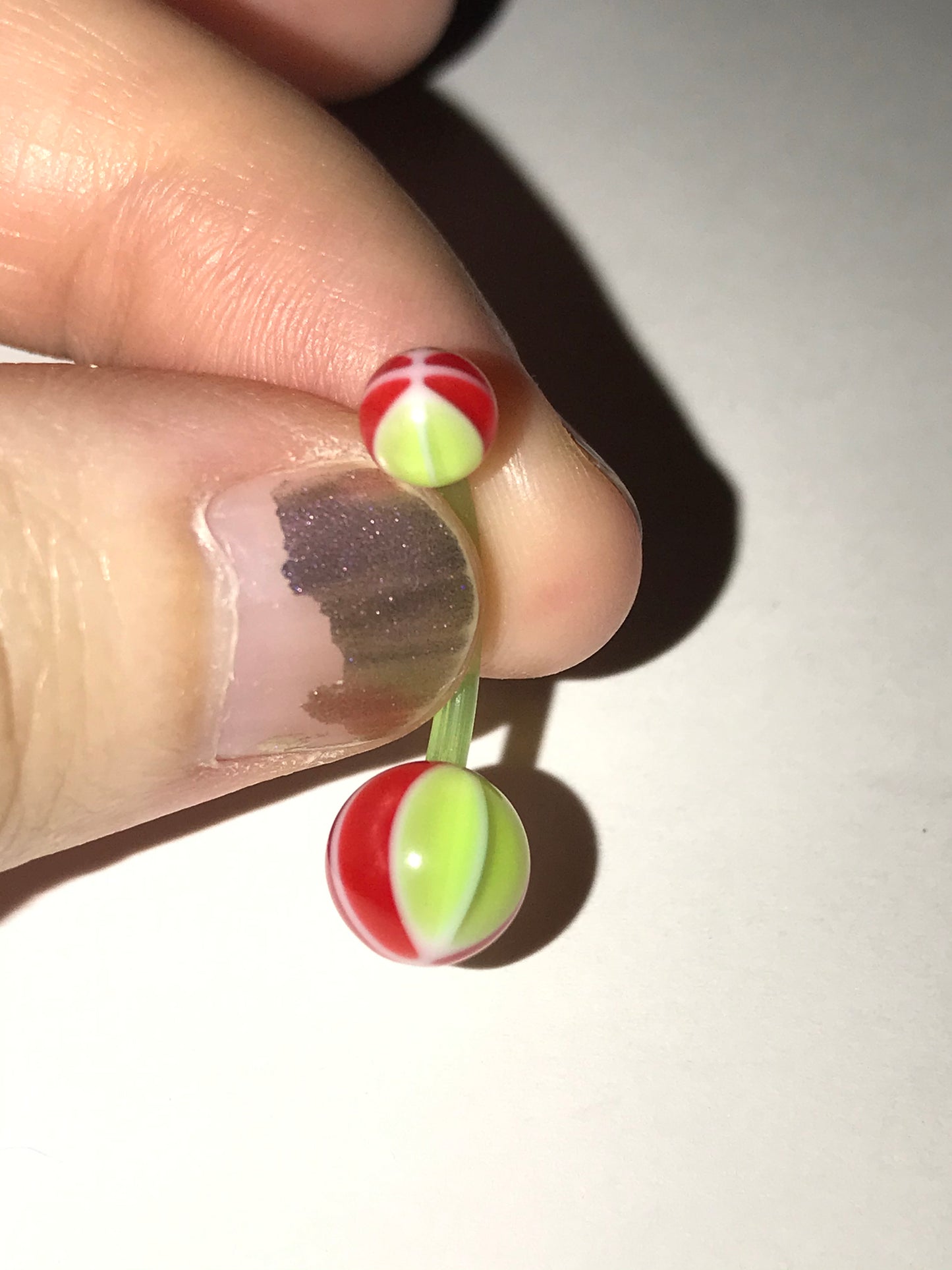 14 Gauge Red and Green UV Acrylic Basketball Design Belly Ring