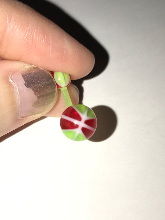 14 Gauge Red and Green UV Acrylic Basketball Design Belly Ring