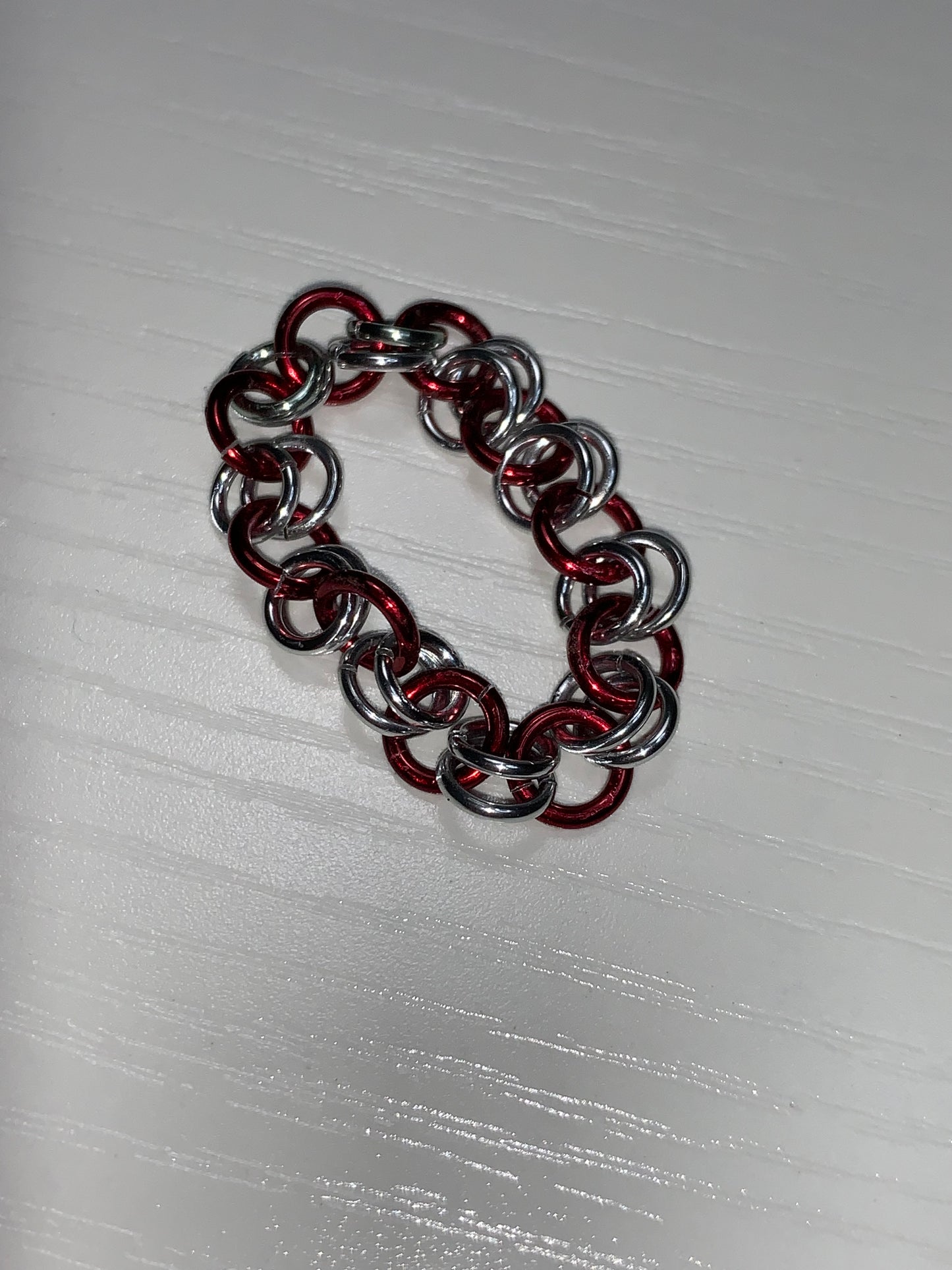 Red and Silver Chainmail ring, Size 11