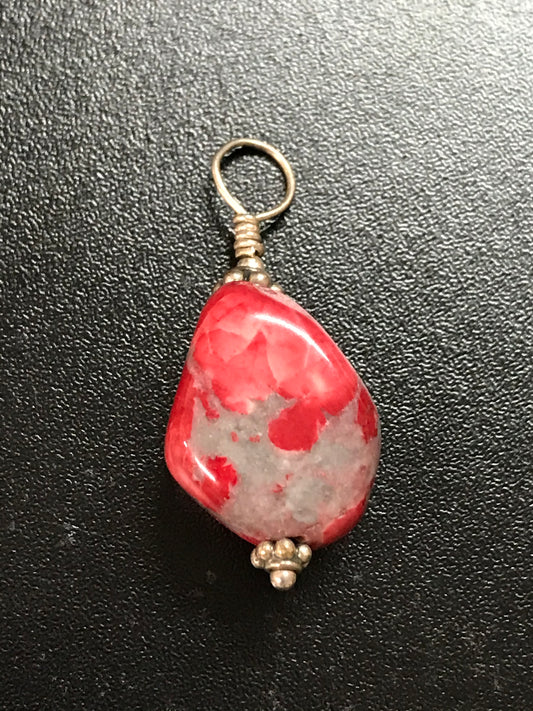 Red and Grey Stone and Silver Pendant