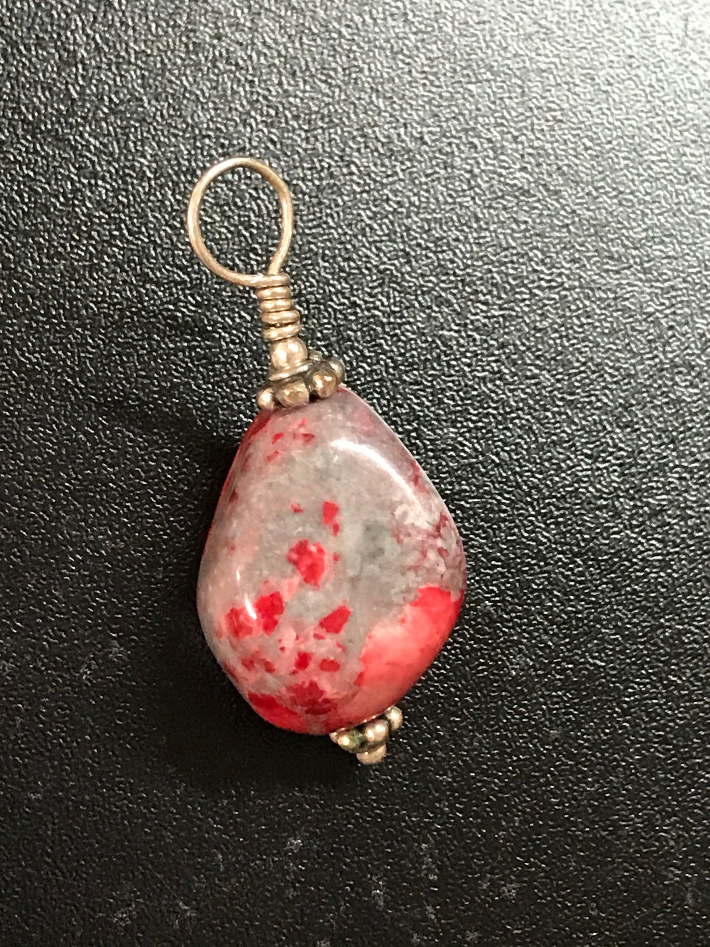 Red and Grey Stone and Silver Pendant
