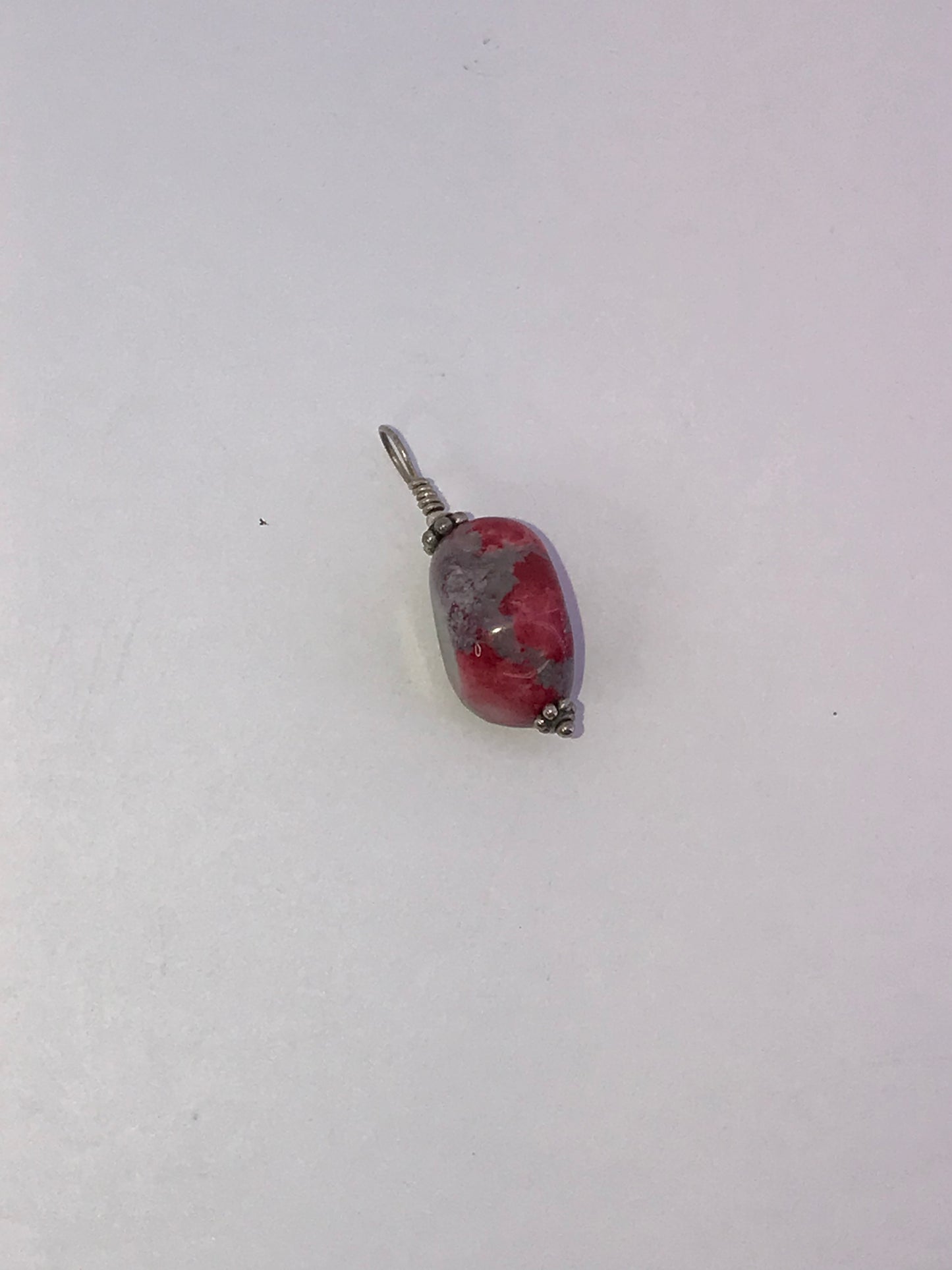Red and Grey Stone and Silver Pendant