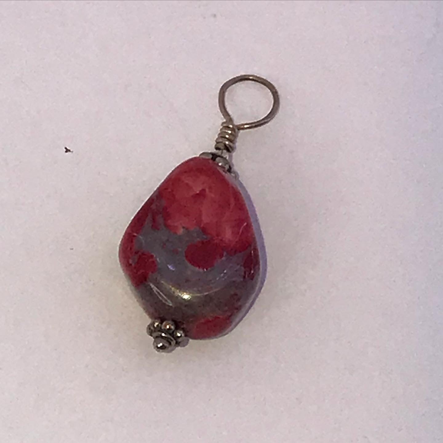 Red and Grey Stone and Silver Pendant