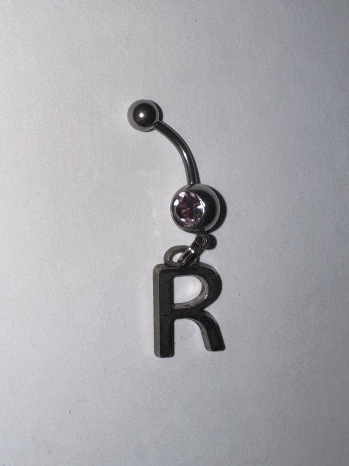 Lavender Gem Letter R Dangle Belly Ring