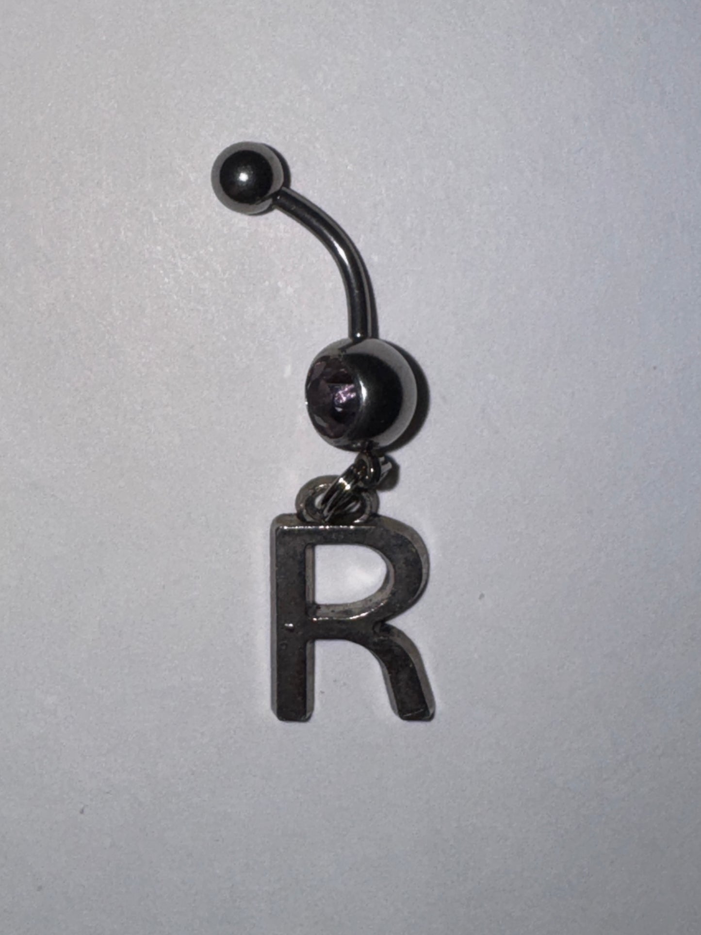 Lavender Gem Letter R Dangle Belly Ring