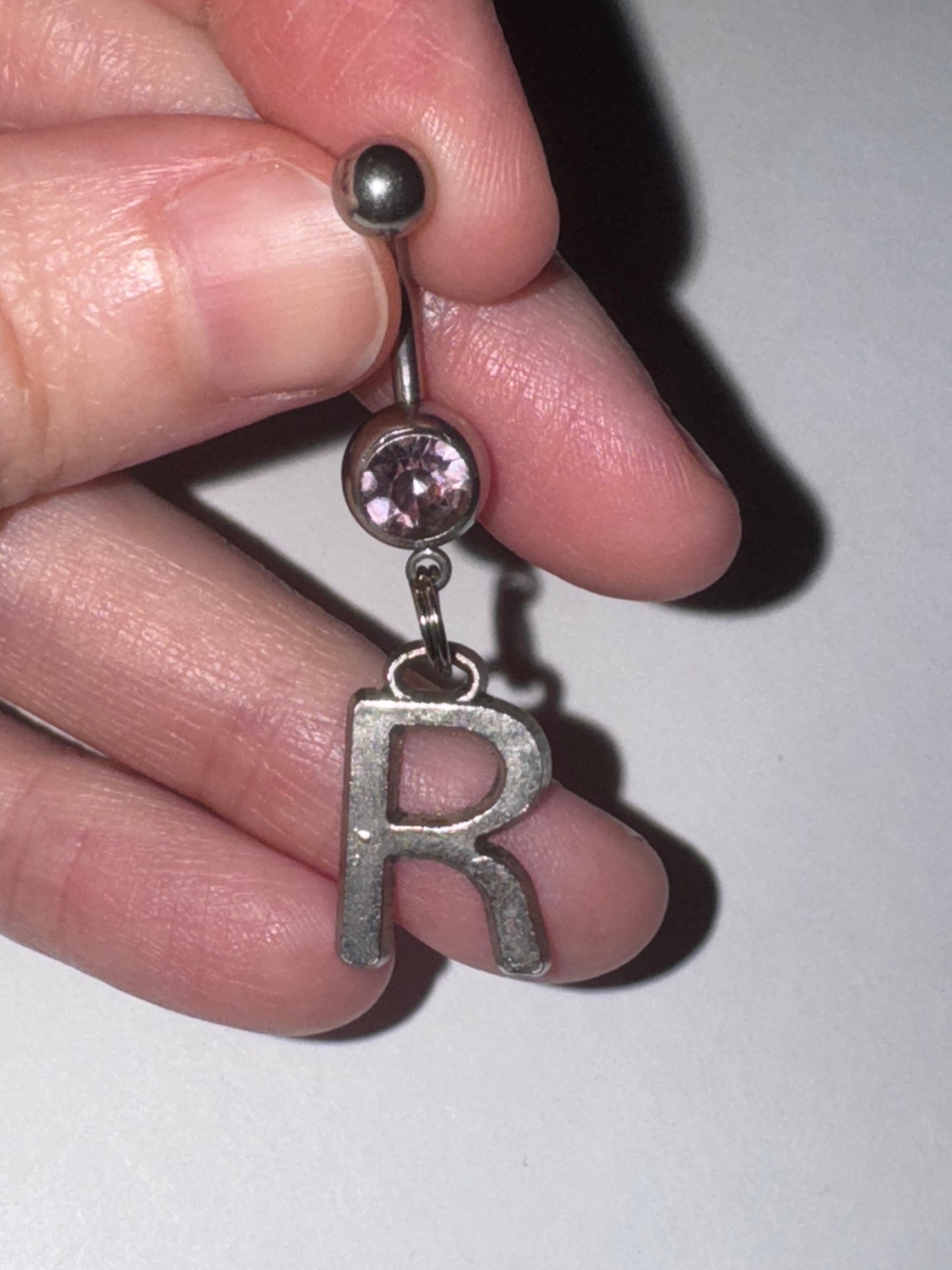 Lavender Gem Letter R Dangle Belly Ring