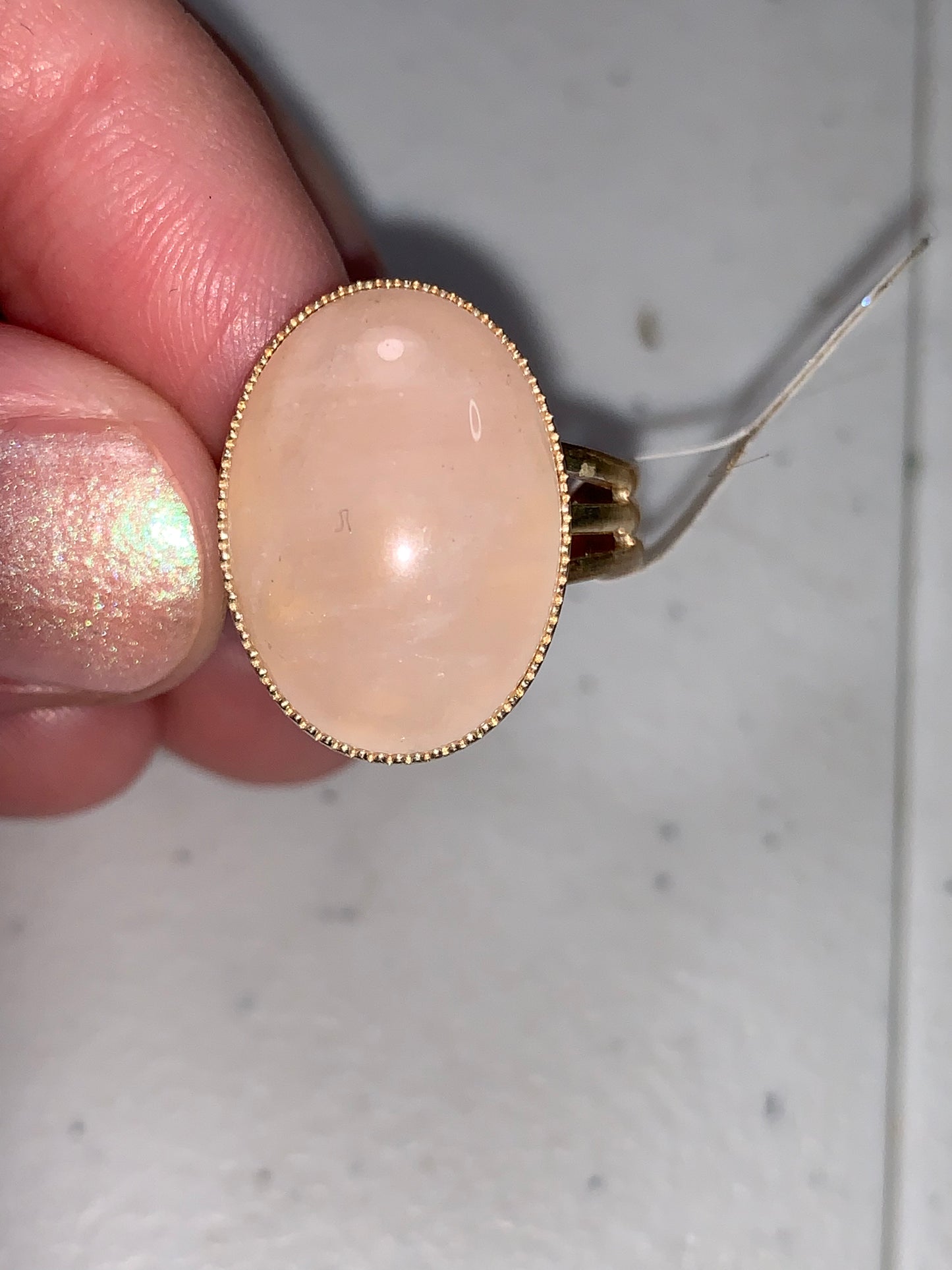 Silver Plated Rose Quartz Cab Ring, Sizeable