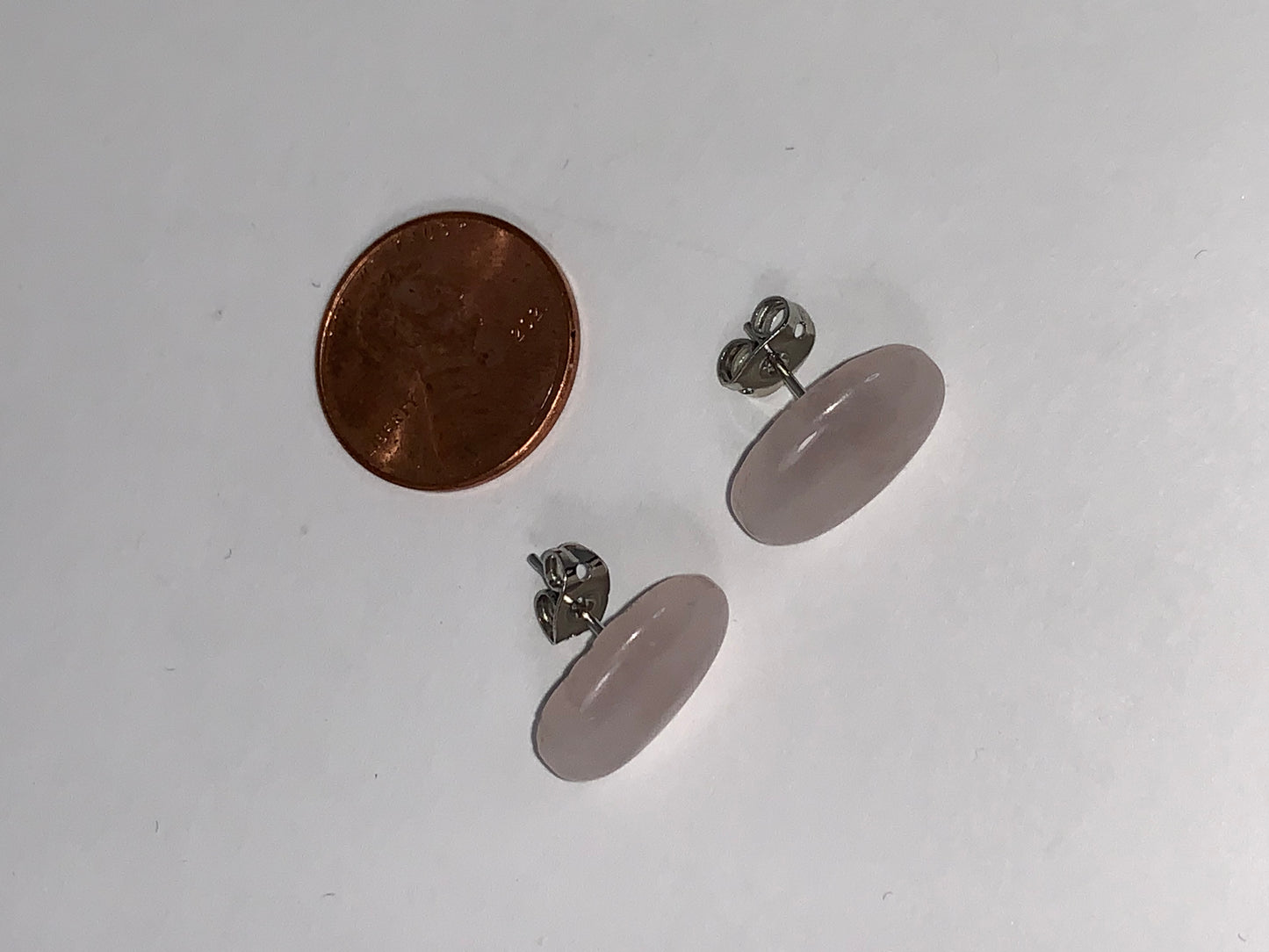 15 by 10 mm Oval Rose Quartz Post Earrings