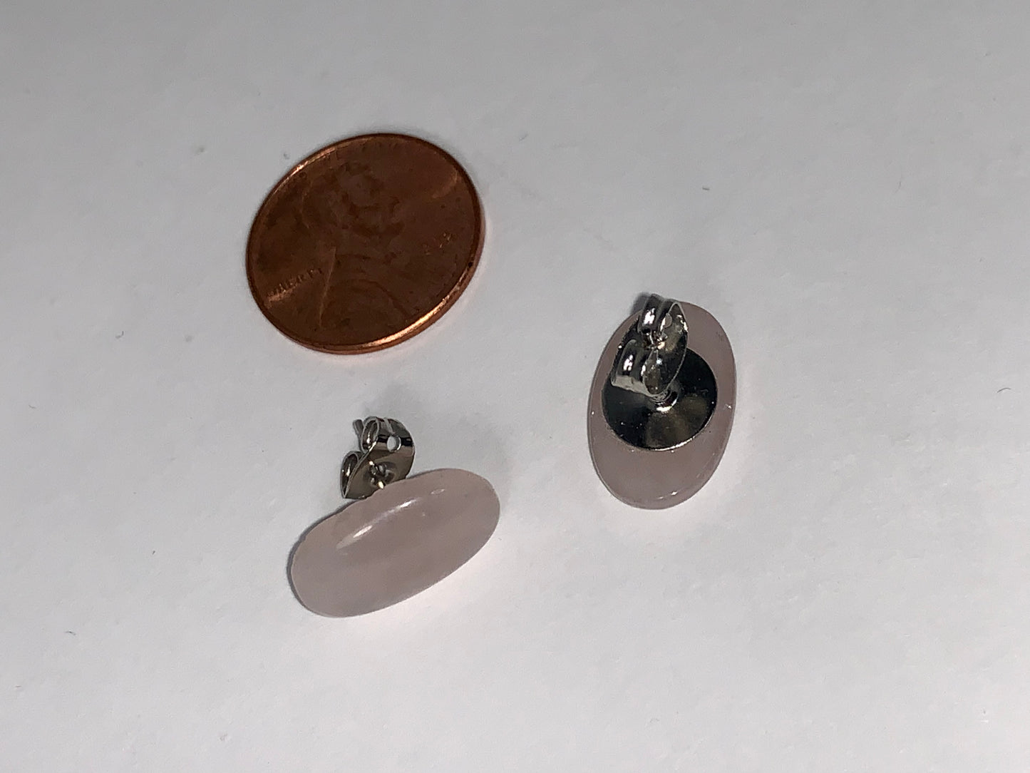 15 by 10 mm Oval Rose Quartz Post Earrings