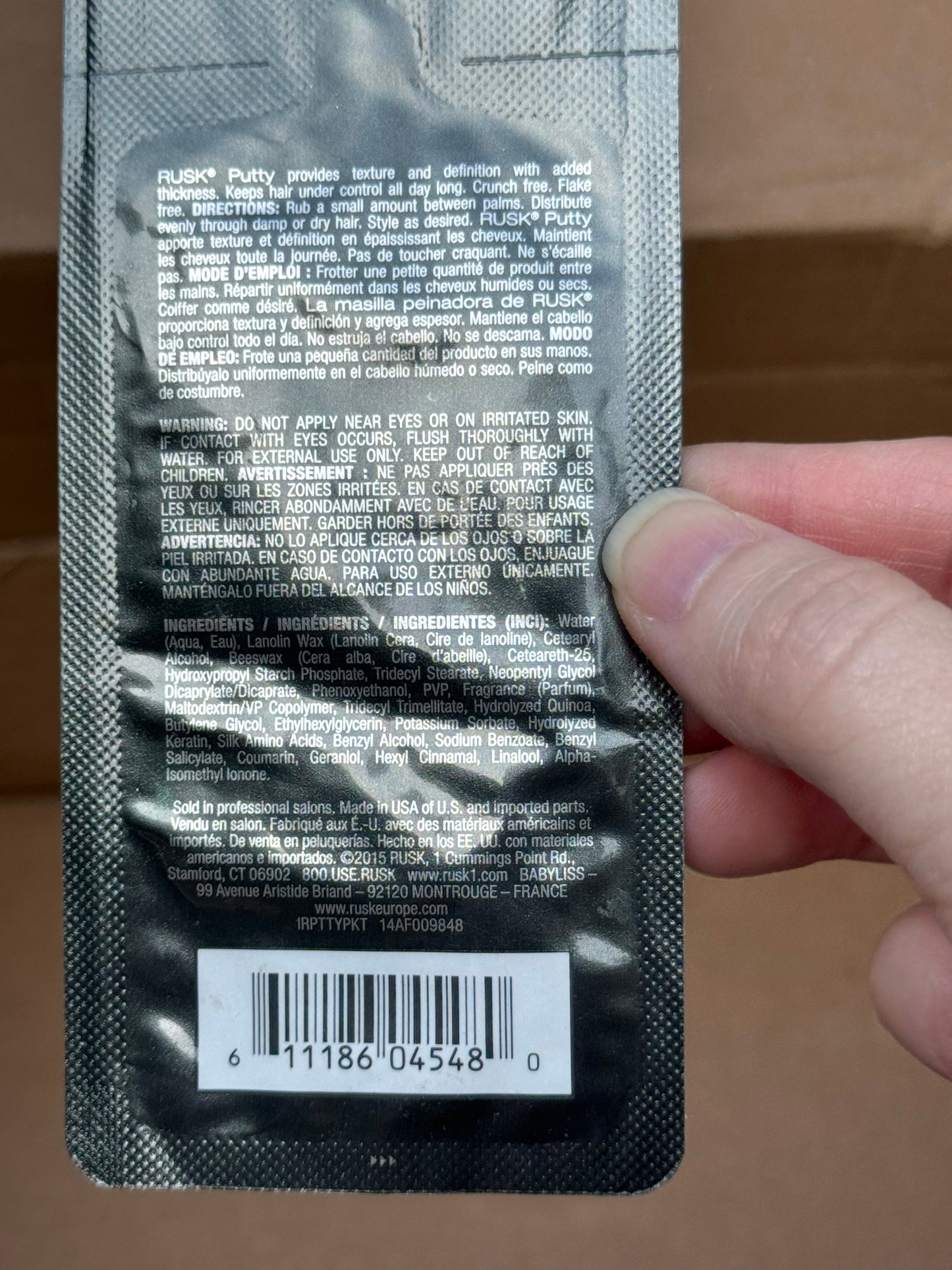 RUSK Putty Pomade, 0.25 fl. oz. sample