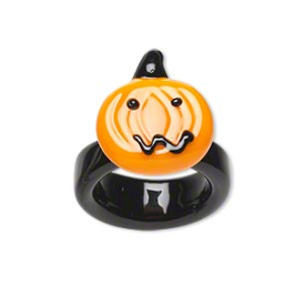 Lampwork Glass Jack-O-Lantern Ring, Size 7 1/2 to 8