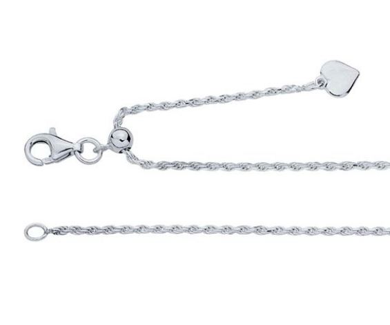 20" Sterling Silver Adjustable Rope Chain Necklace