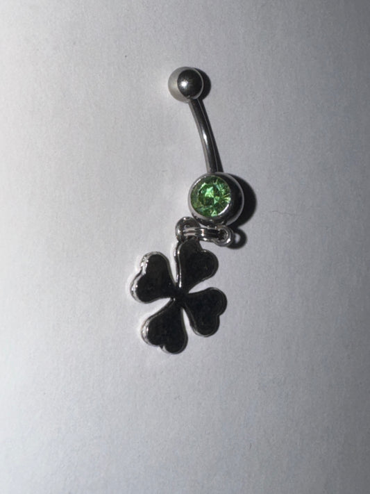 Green Gem Shamrock Dangle Belly Ring