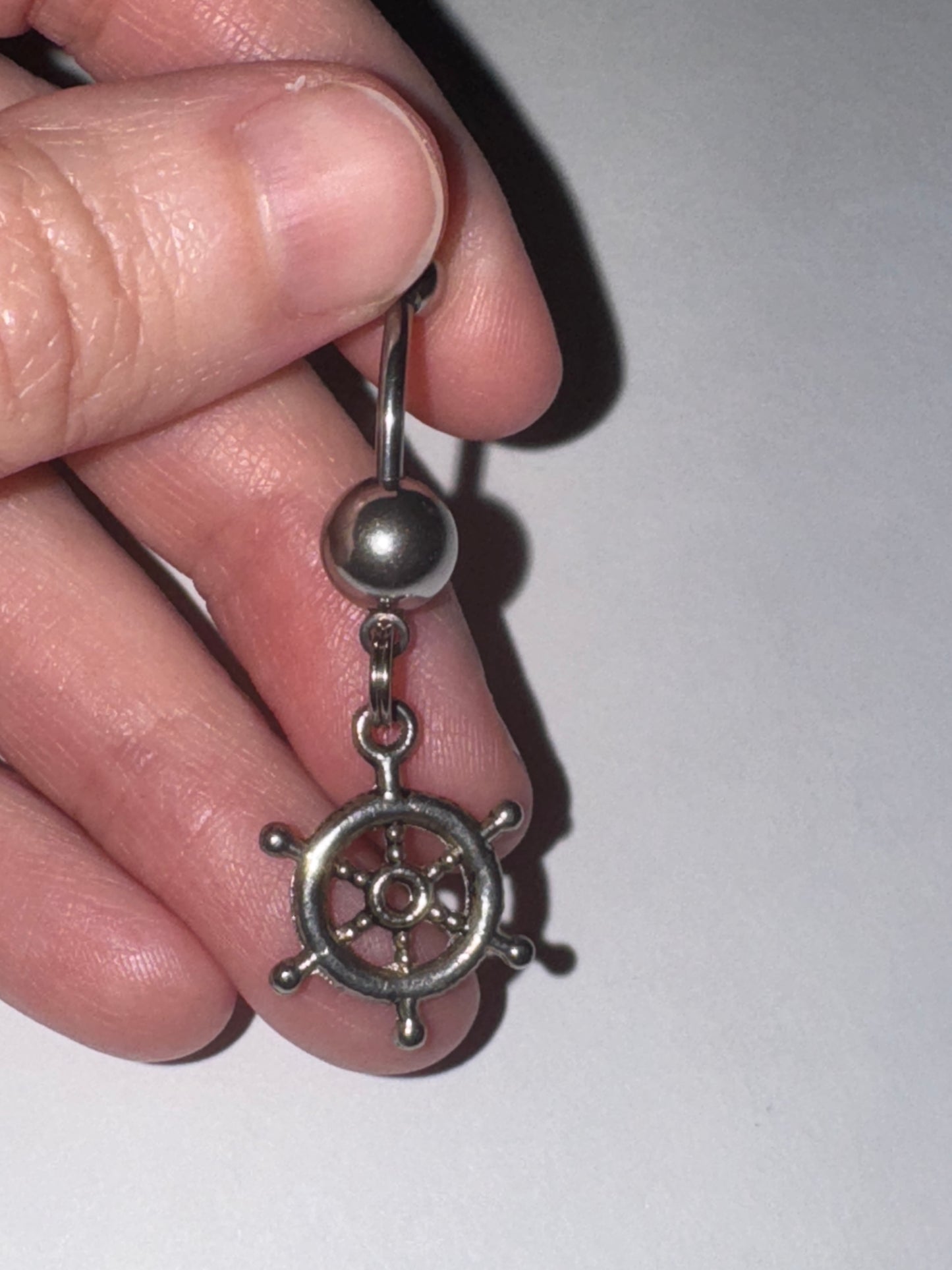 Pink Gem Nautical Wheel Design Dangle Belly Ring