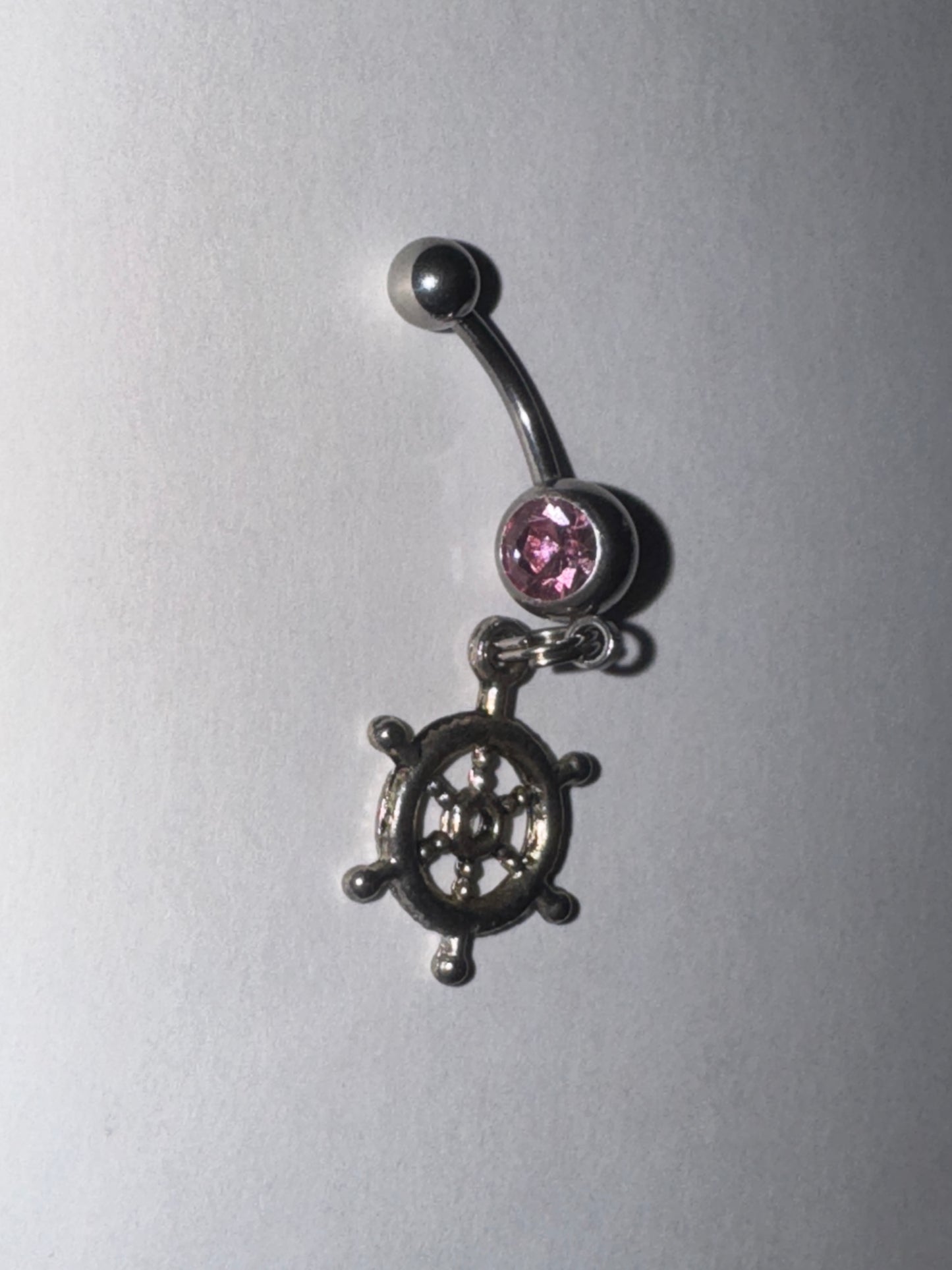 Pink Gem Nautical Wheel Design Dangle Belly Ring