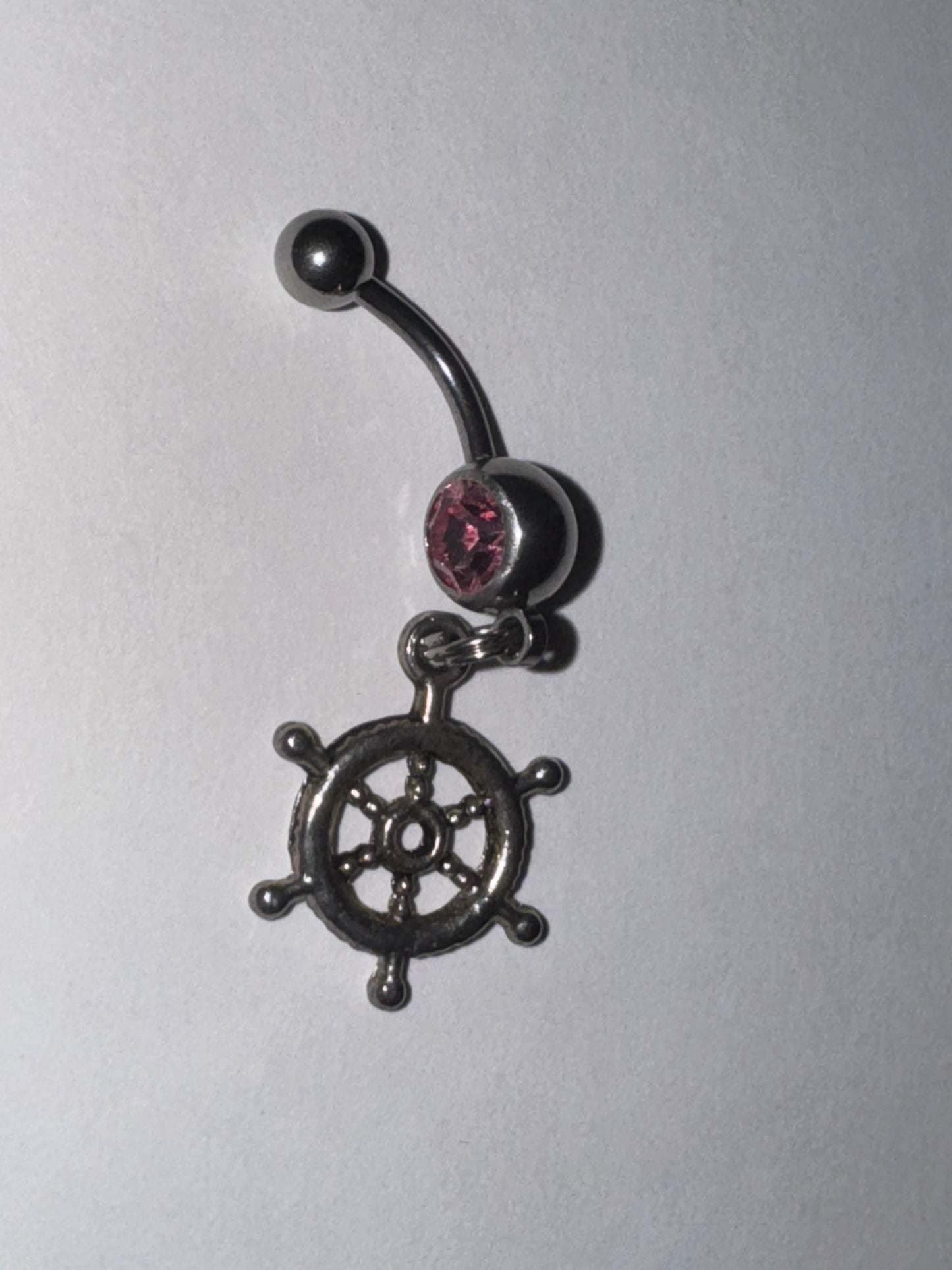 Pink Gem Nautical Wheel Design Dangle Belly Ring