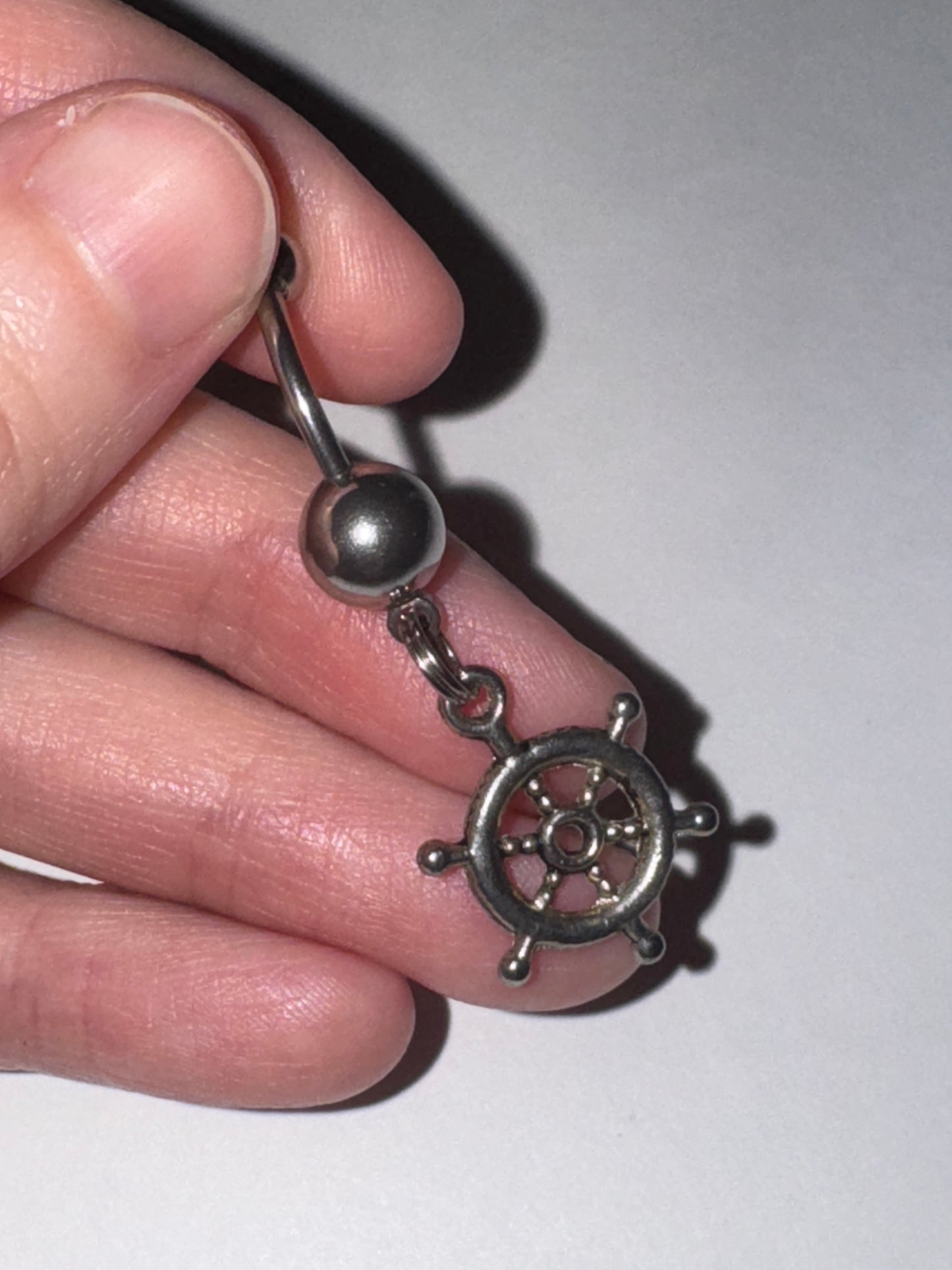 Pink Gem Nautical Wheel Design Dangle Belly Ring