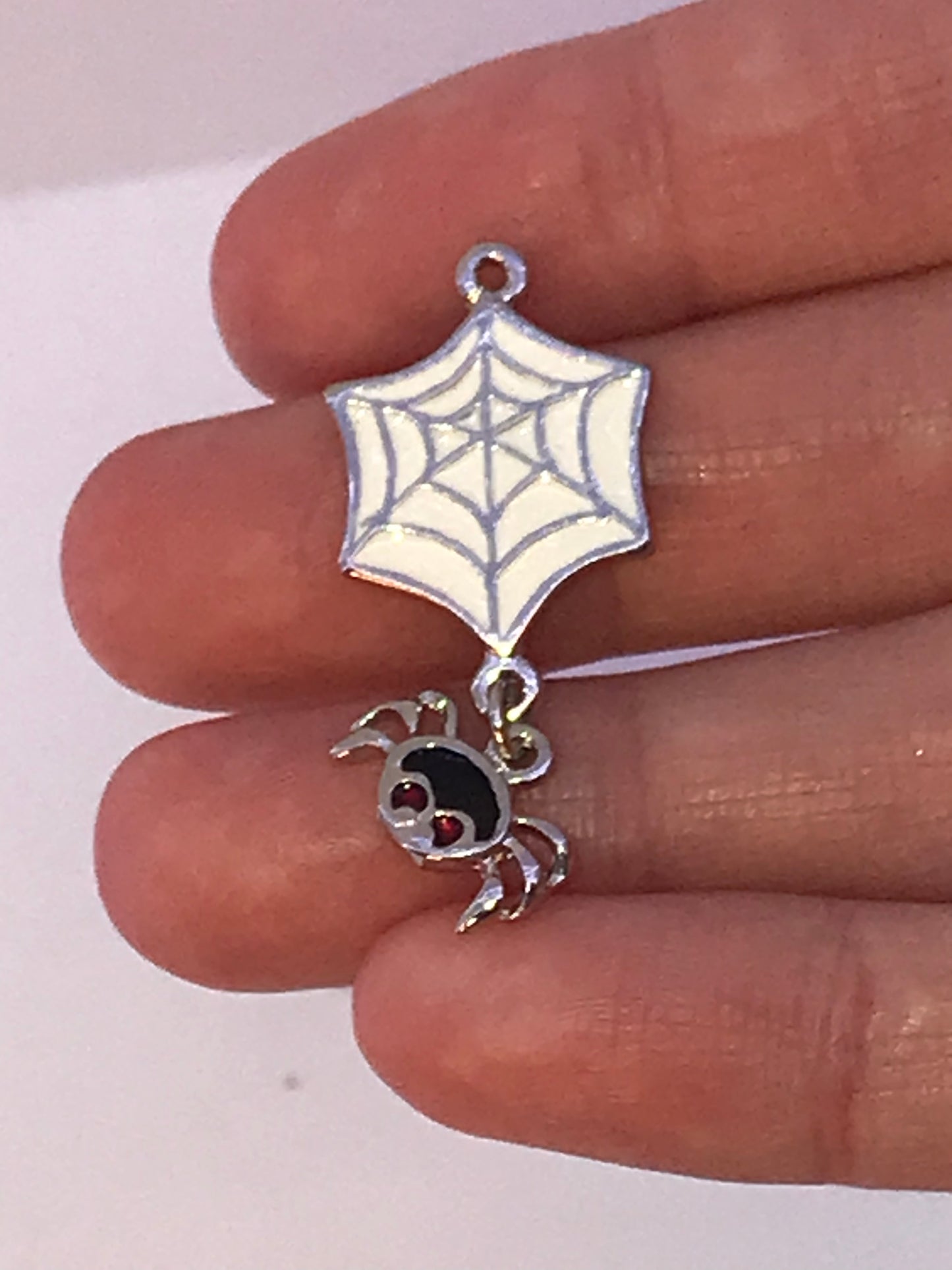 Silver Spider Web with Spider Dangle Pendant