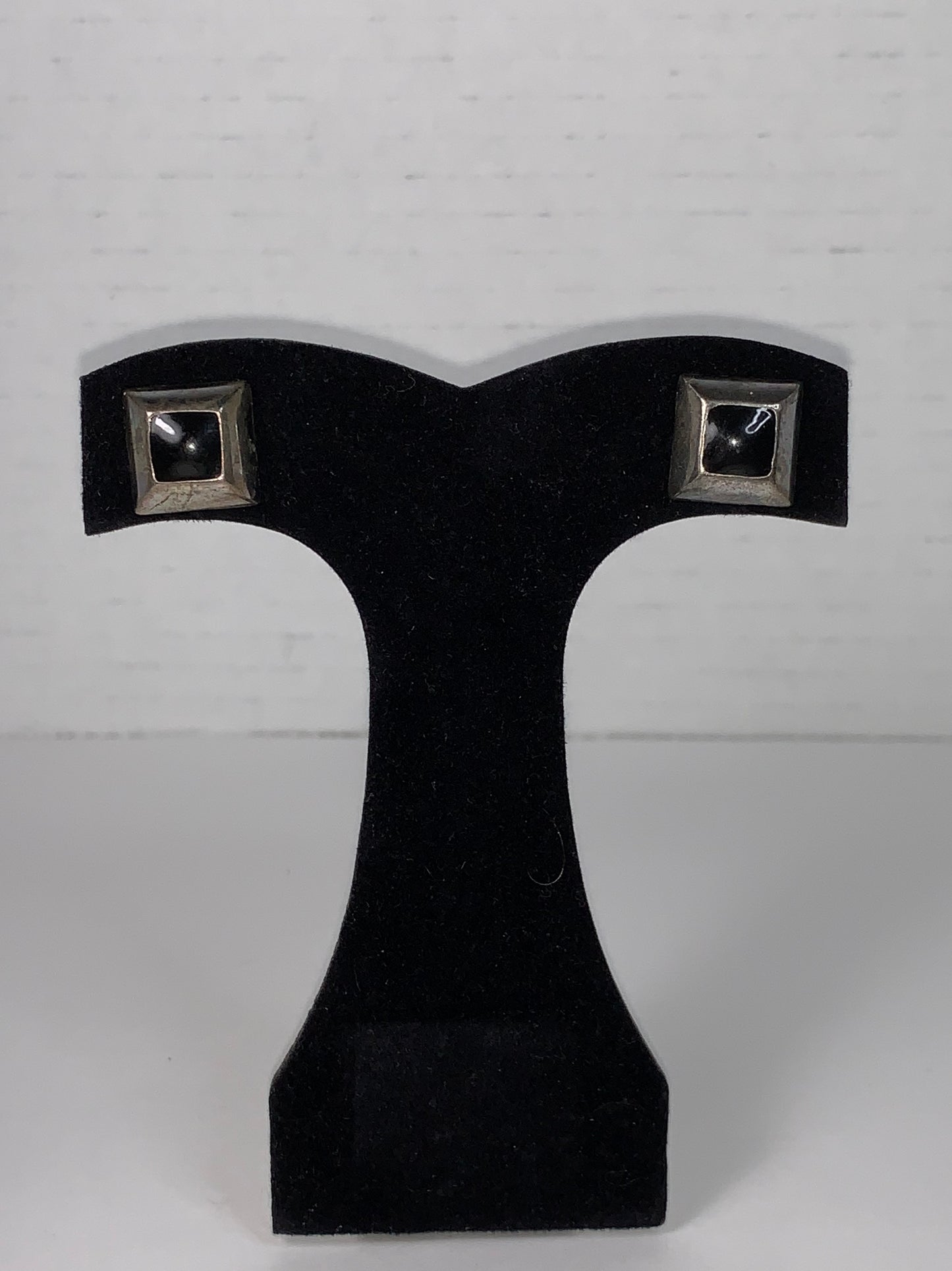 Silver and Black Square Post Earrings