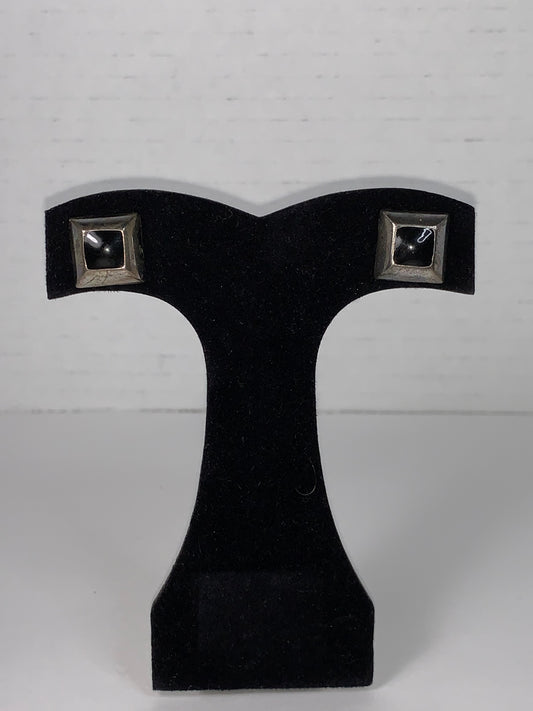 Silver and Black Square Post Earrings