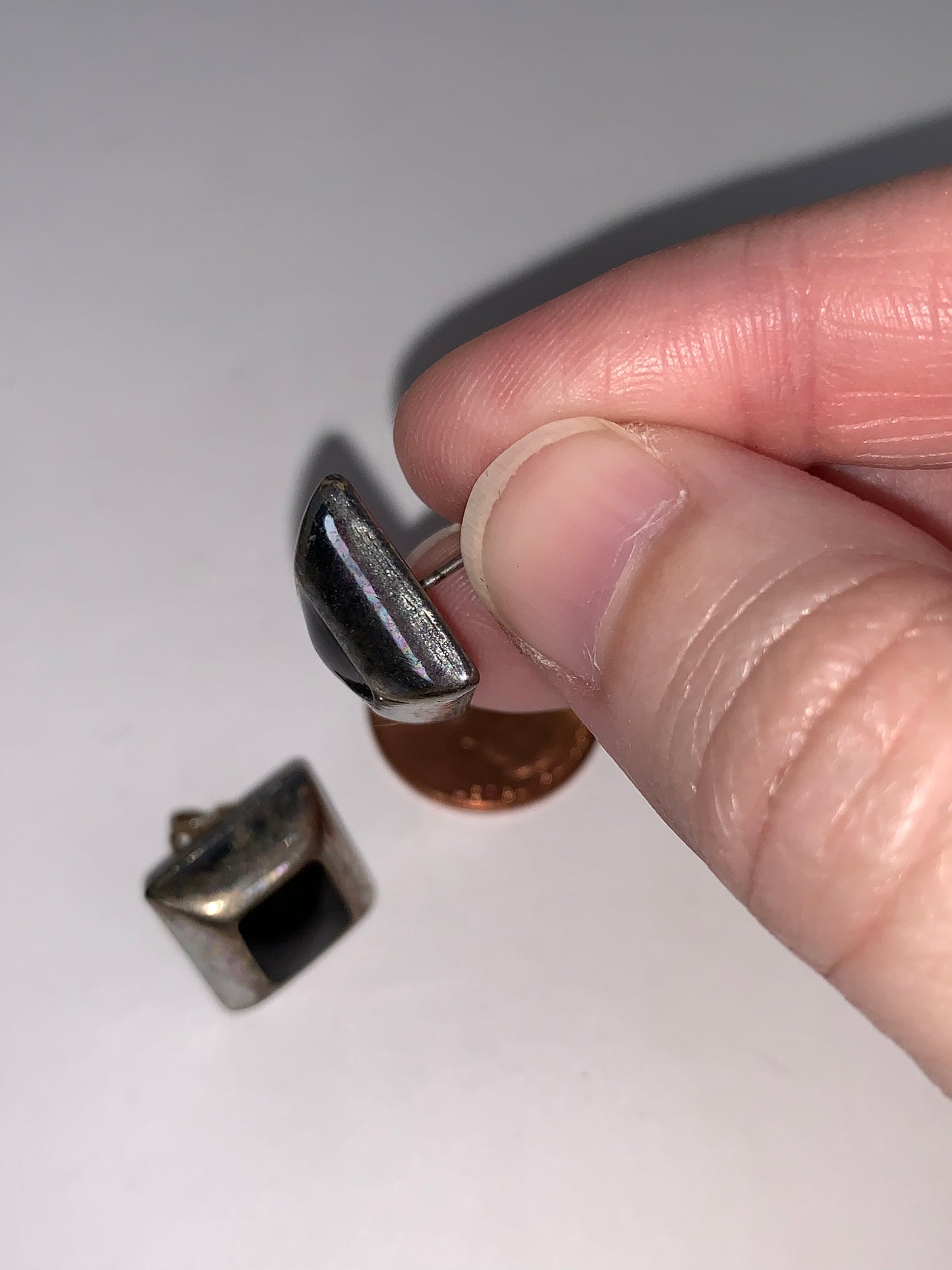 Silver and Black Square Post Earrings