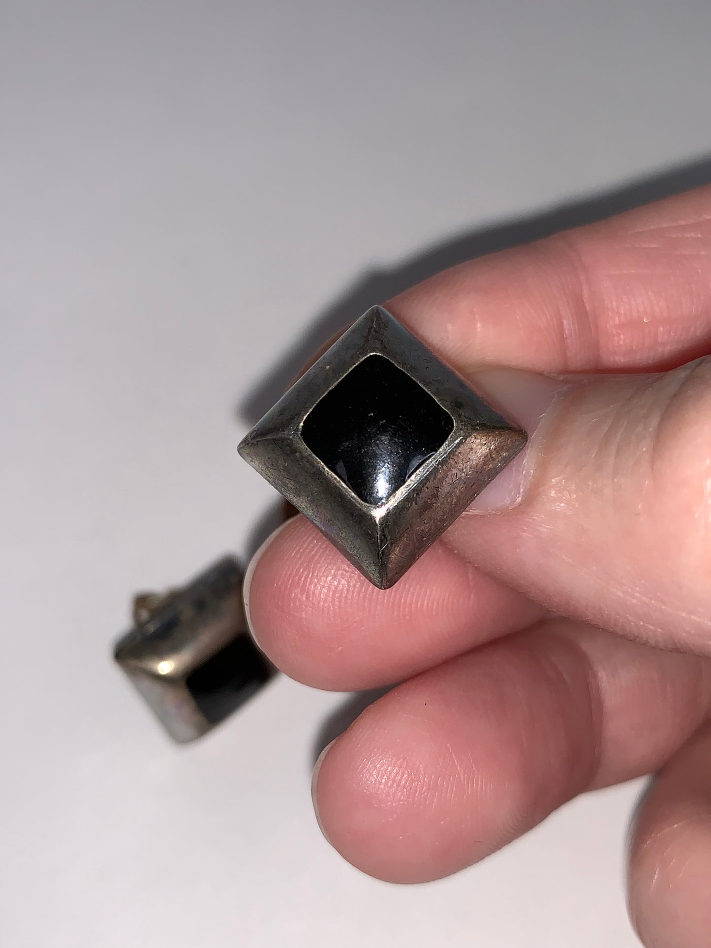Silver and Black Square Post Earrings