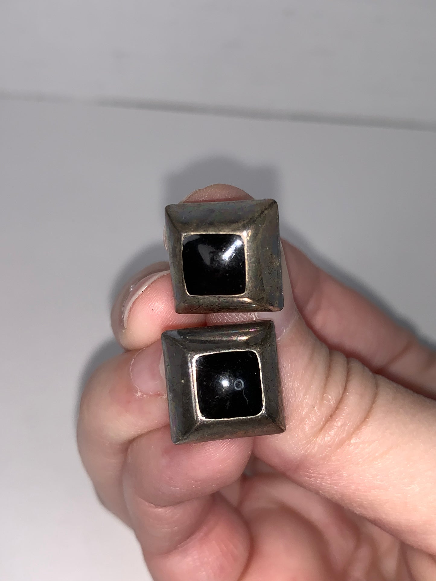 Silver and Black Square Post Earrings
