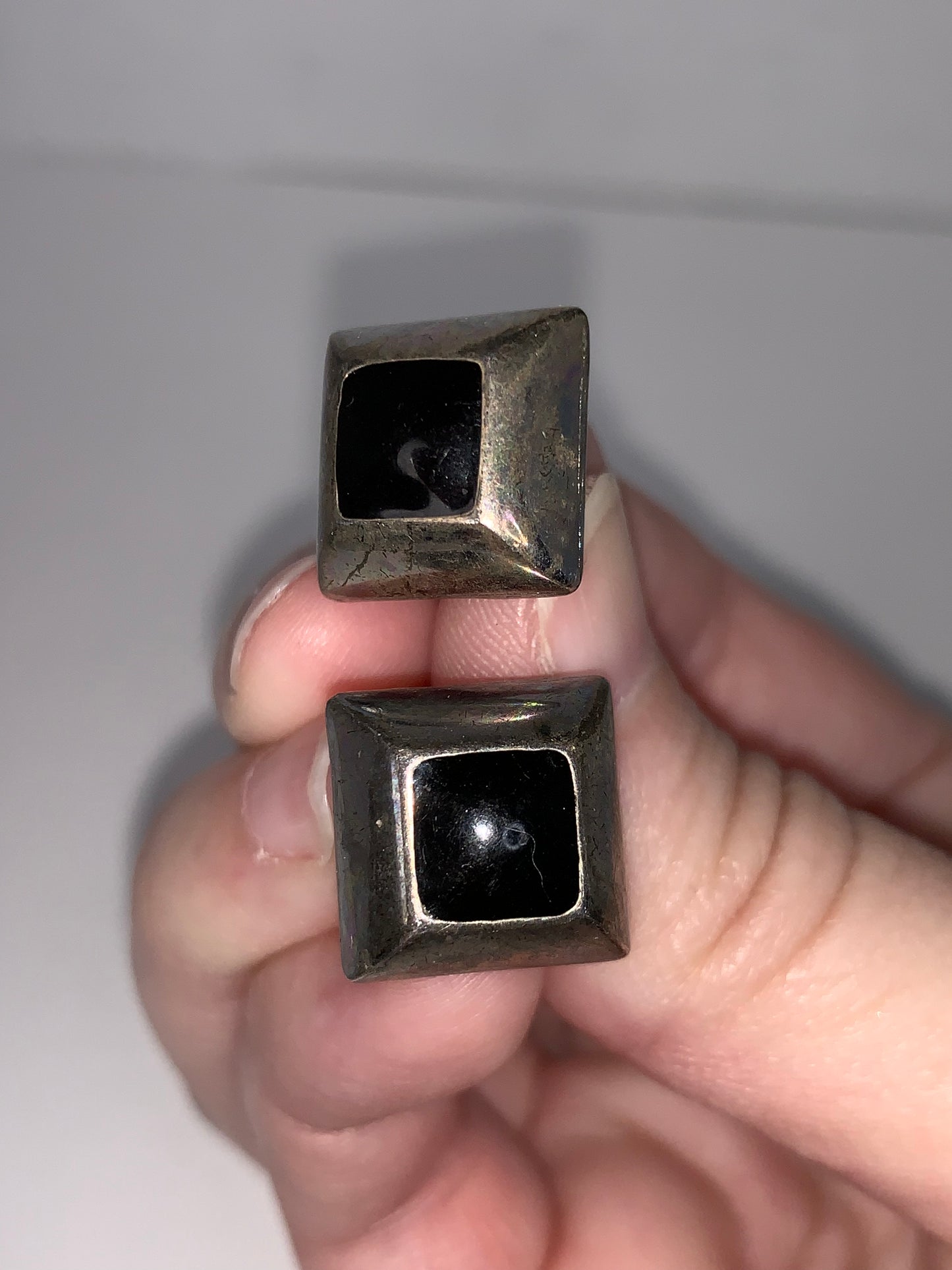 Silver and Black Square Post Earrings