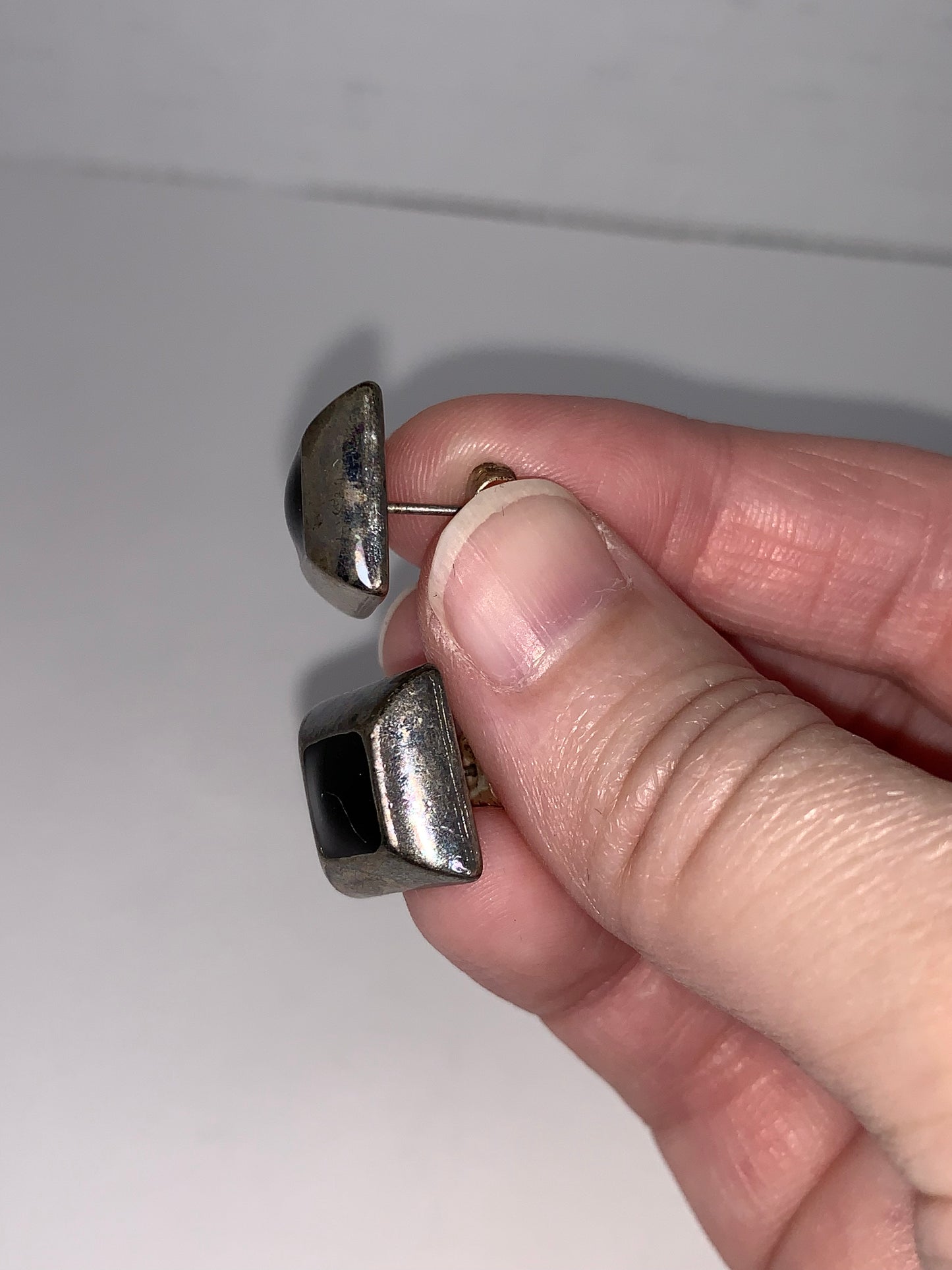Silver and Black Square Post Earrings