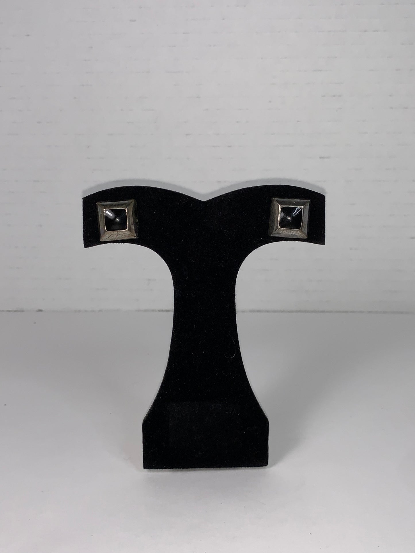 Silver and Black Square Post Earrings