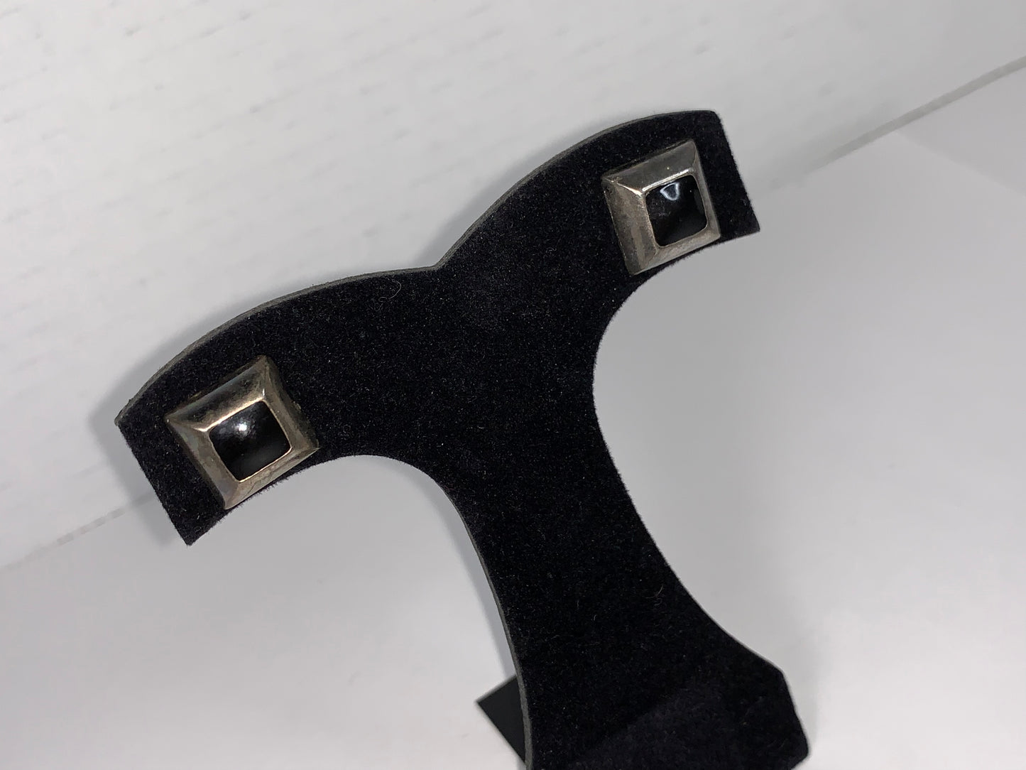 Silver and Black Square Post Earrings