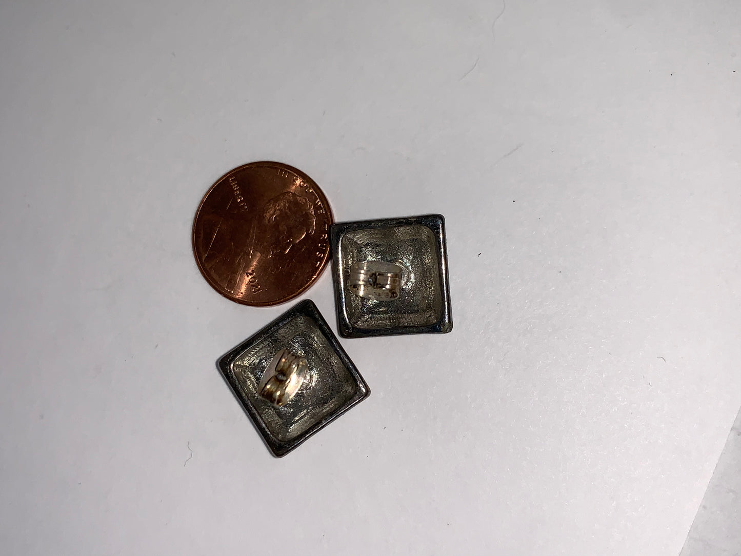 Silver and Black Square Post Earrings