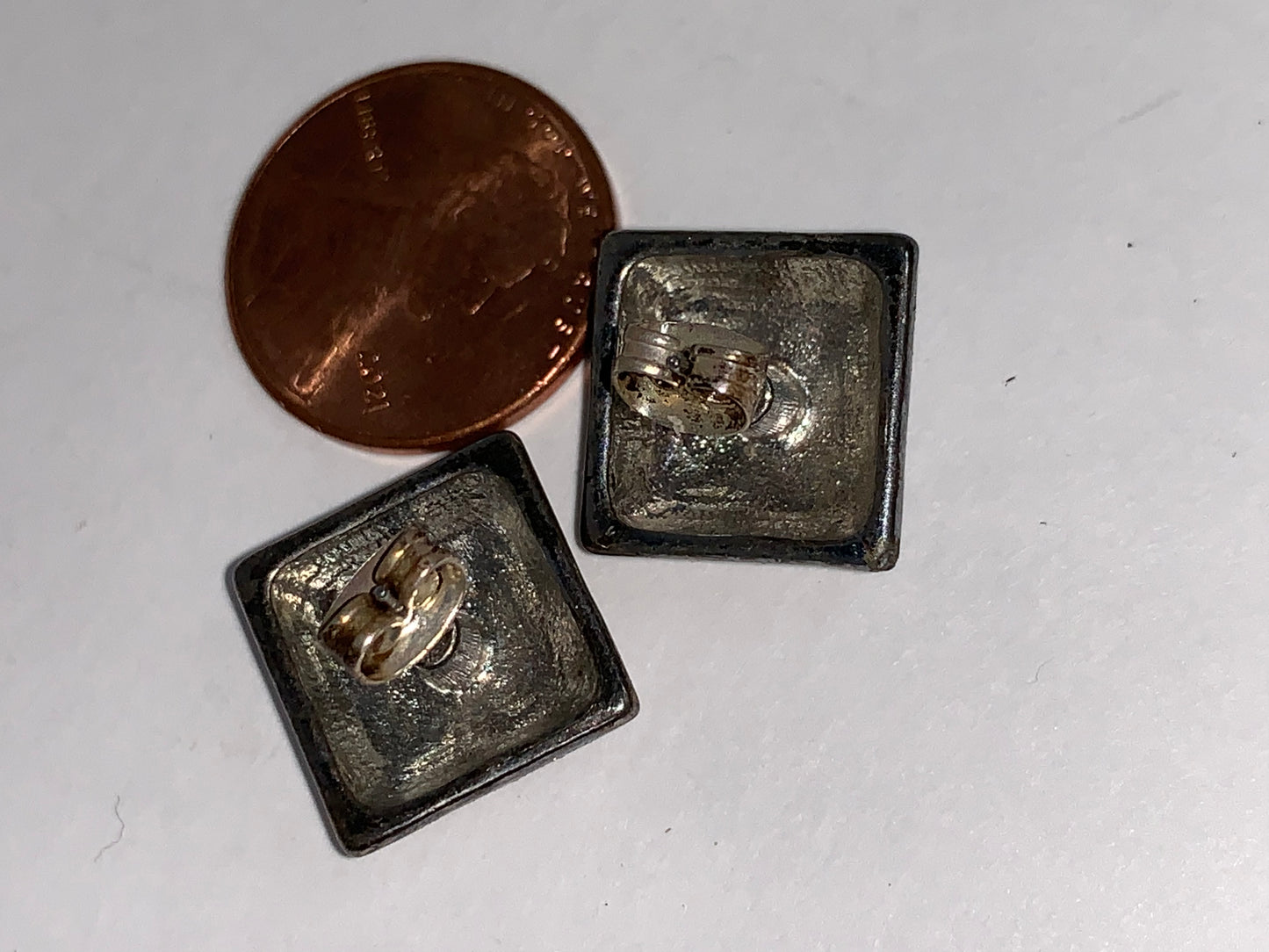 Silver and Black Square Post Earrings