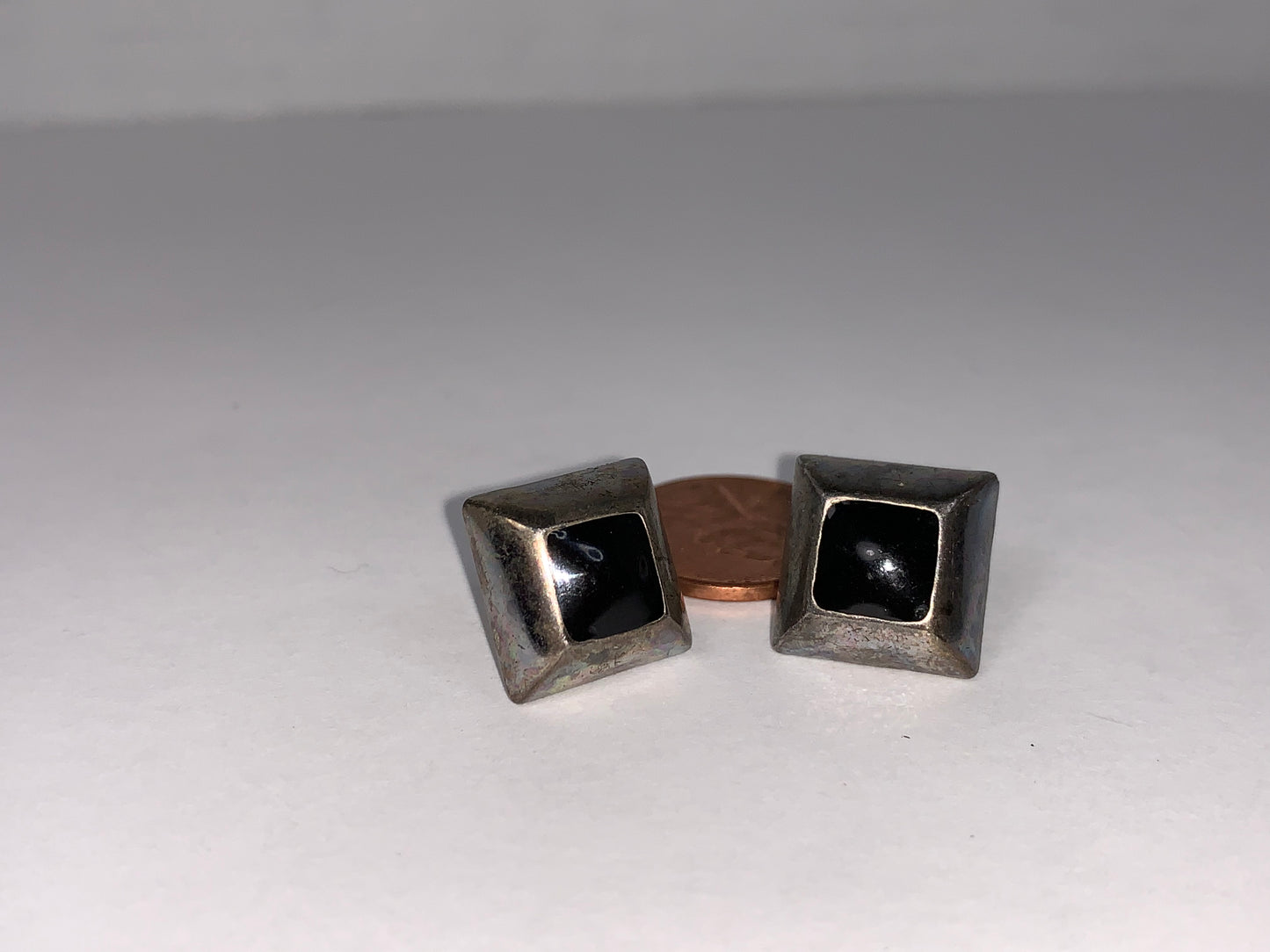Silver and Black Square Post Earrings