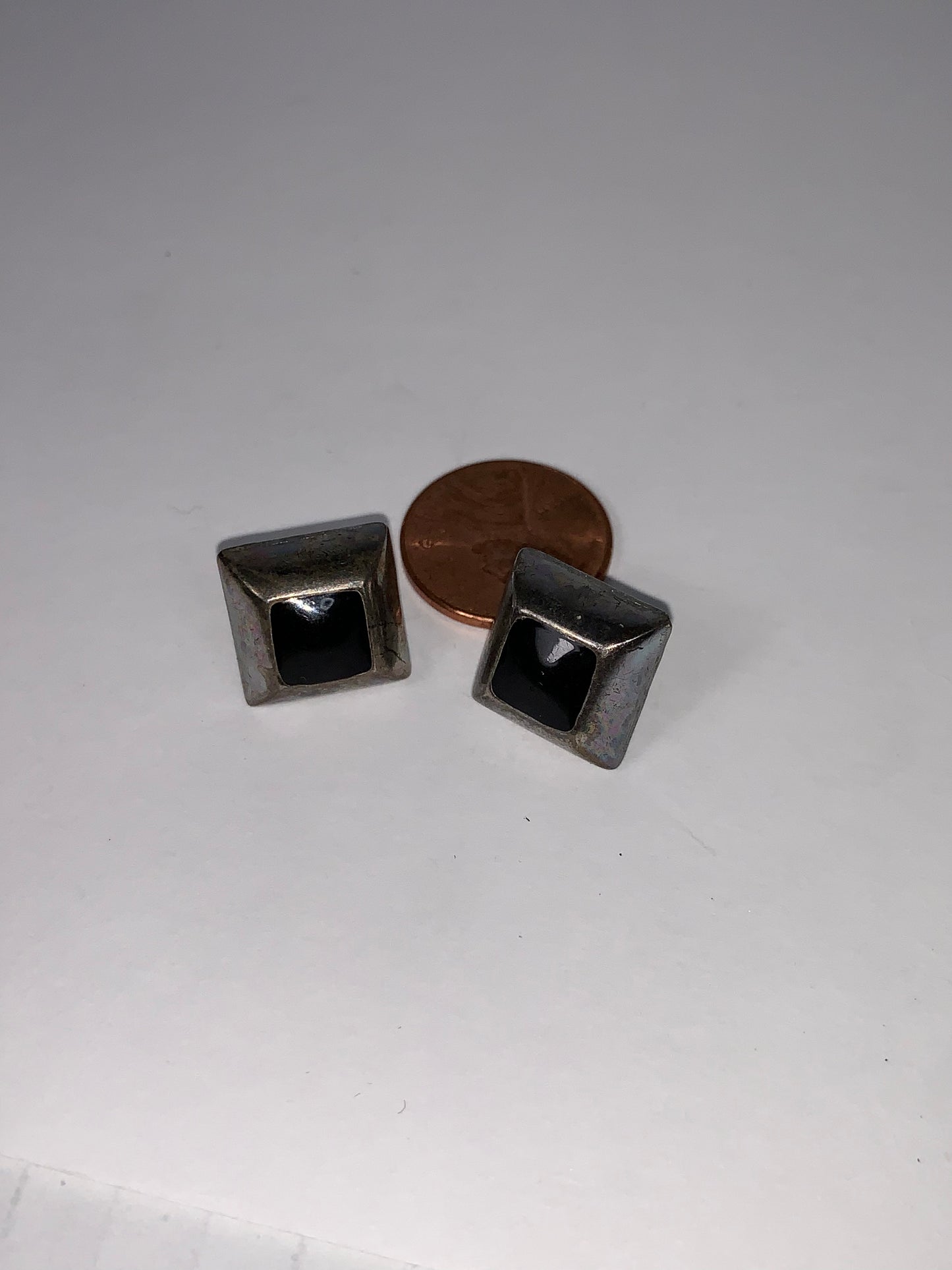 Silver and Black Square Post Earrings