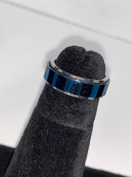 Blue an Silver Steel Spinner Ring, Size 5