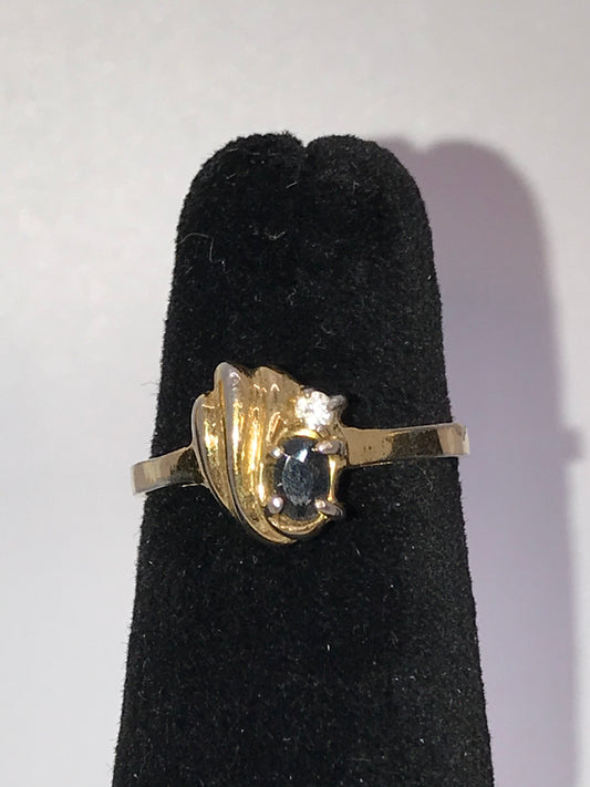 Vintage 14 ktgf Sapphire and Cz Ring, Size 7