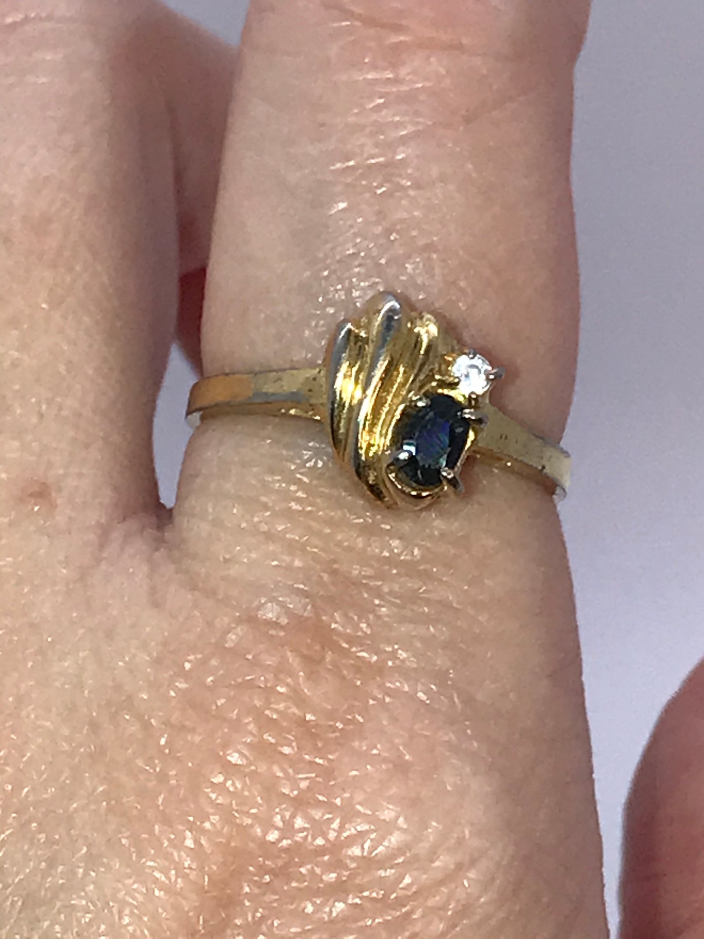 Vintage 14 ktgf Sapphire and Cz Ring, Size 7
