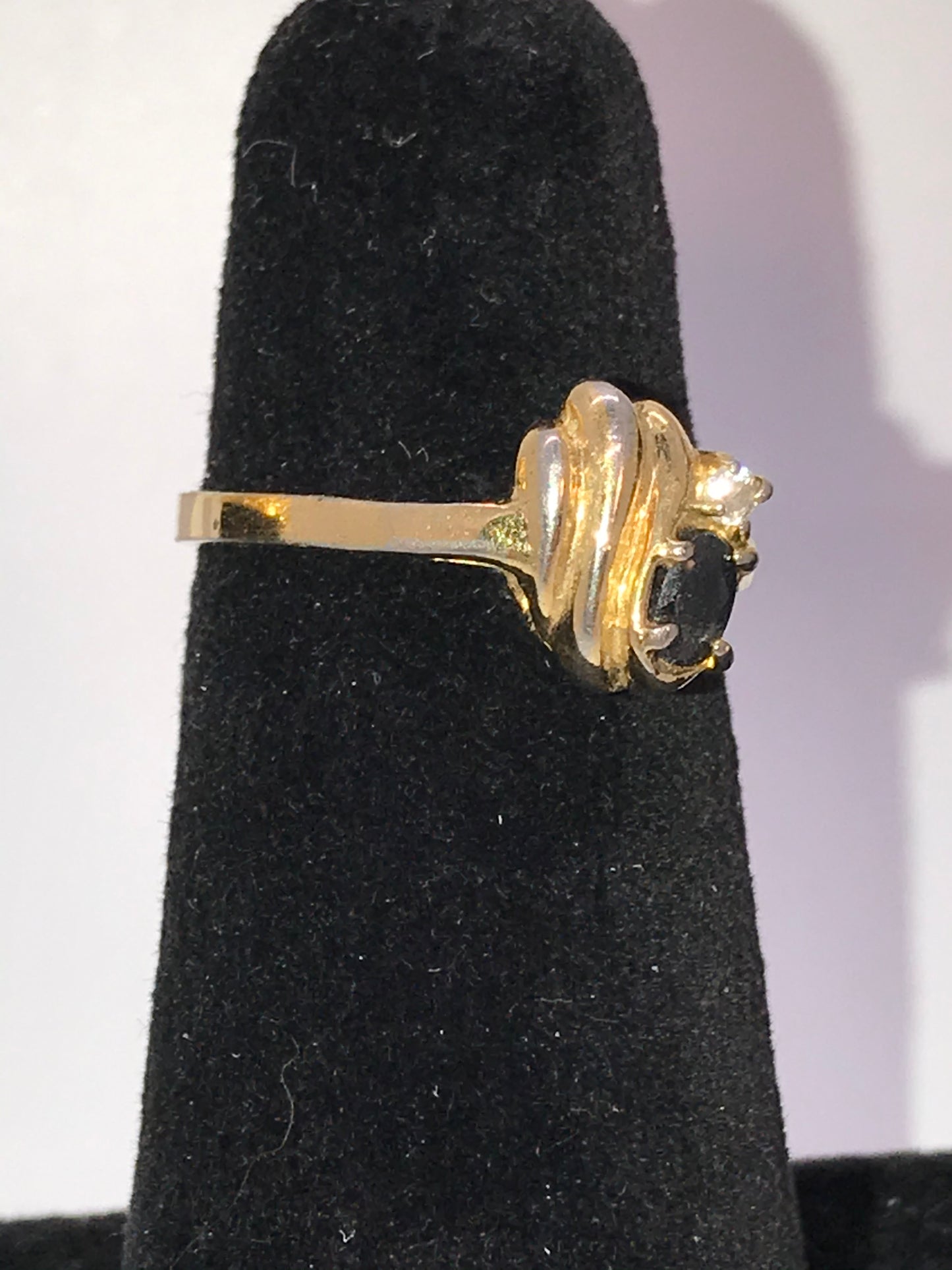 Vintage 14 ktgf Sapphire and Cz Ring, Size 7