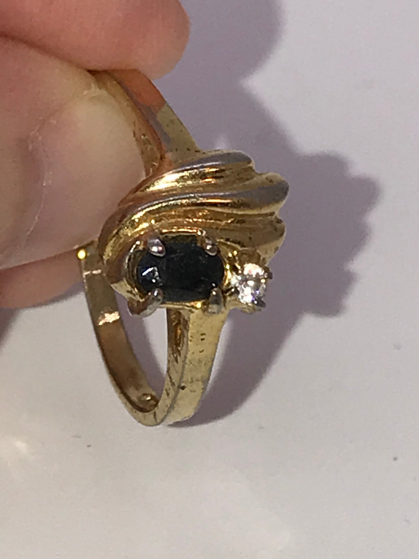 Vintage 14 ktgf Sapphire and Cz Ring, Size 7