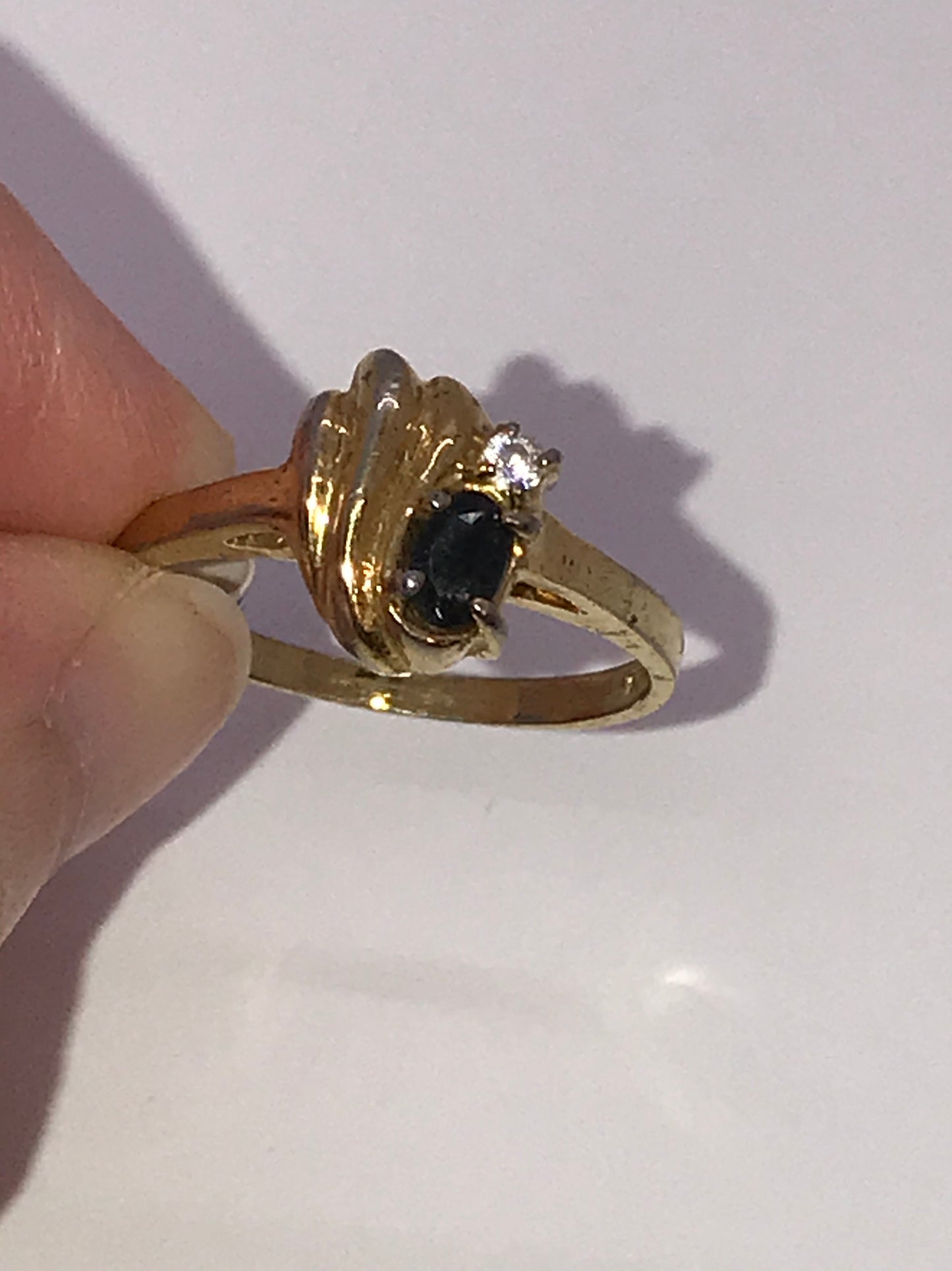 Vintage 14 ktgf Sapphire and Cz Ring, Size 7