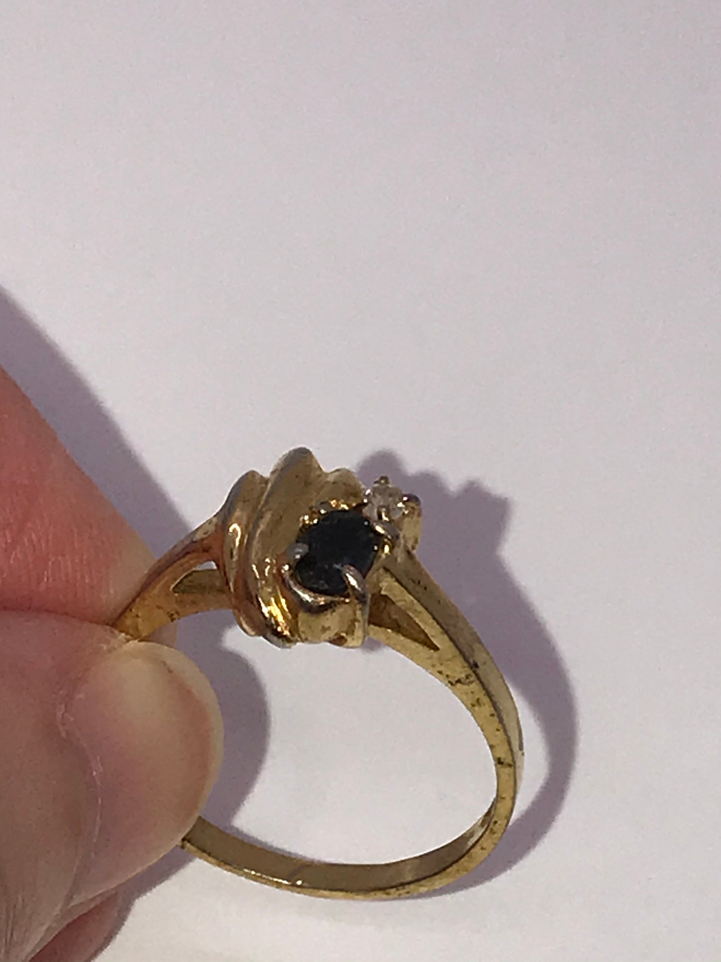 Vintage 14 ktgf Sapphire and Cz Ring, Size 7