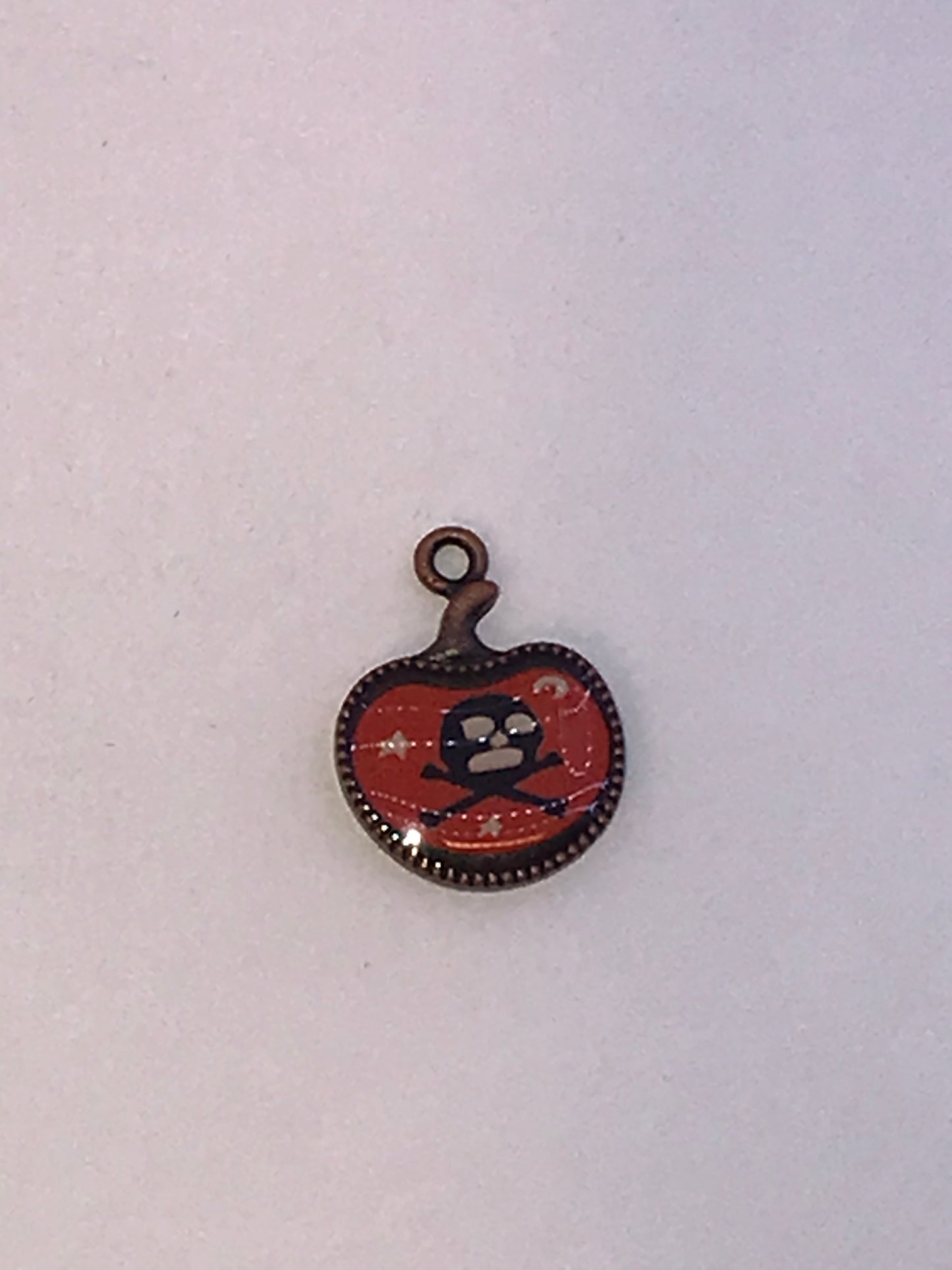 Cute Brass Skull and Crossbones Pumpkin Shaped Charm