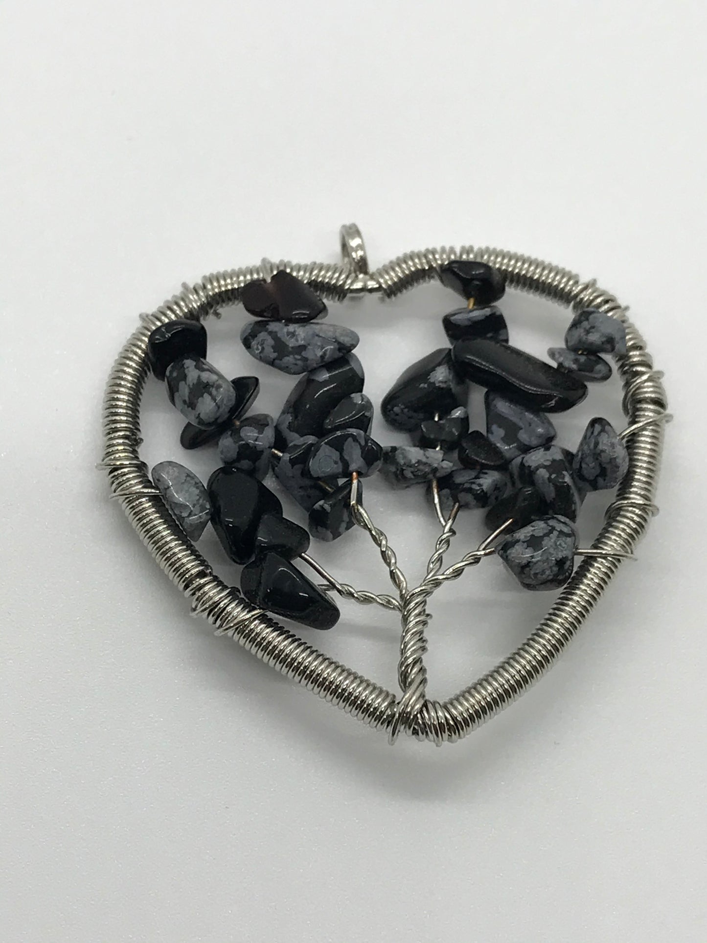 Snowflake Obsidian Tree Of Life Wirewrap Pendant