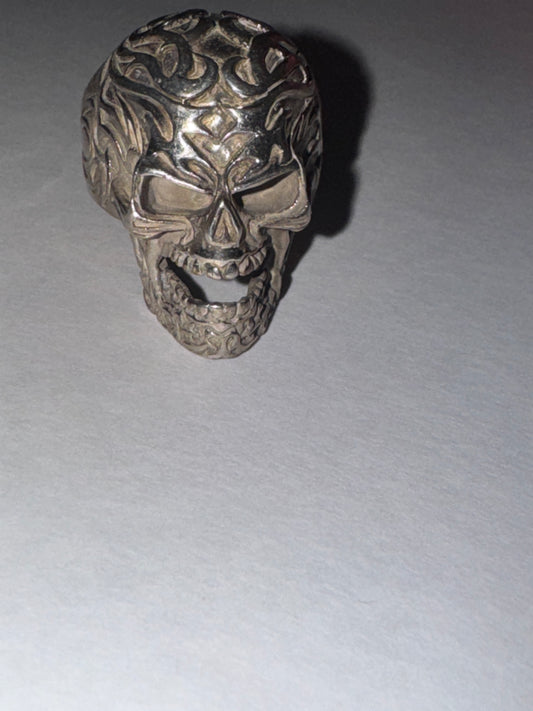 Sterling Silver Flame Skull Ring, Size 12